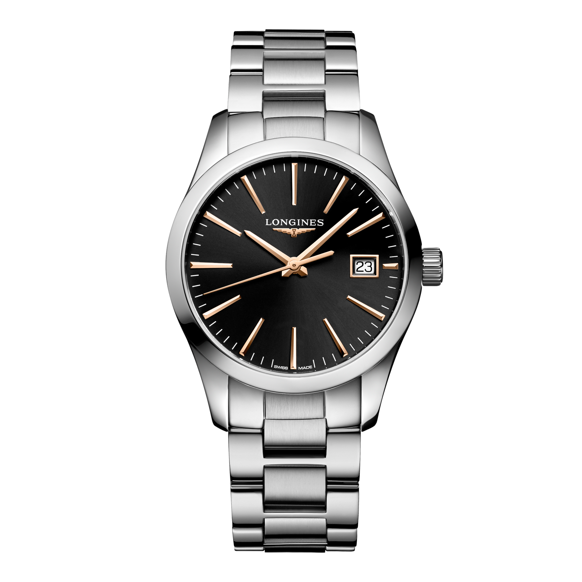 リカルメ CONQUEST CLASSIC Quartz, Stainless Steel, Black Dial, Bracelet