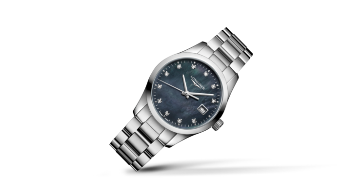 CONQUEST CLASSIC Quartz, Stainless Steel, Black Mother-of-pearl Dial ...