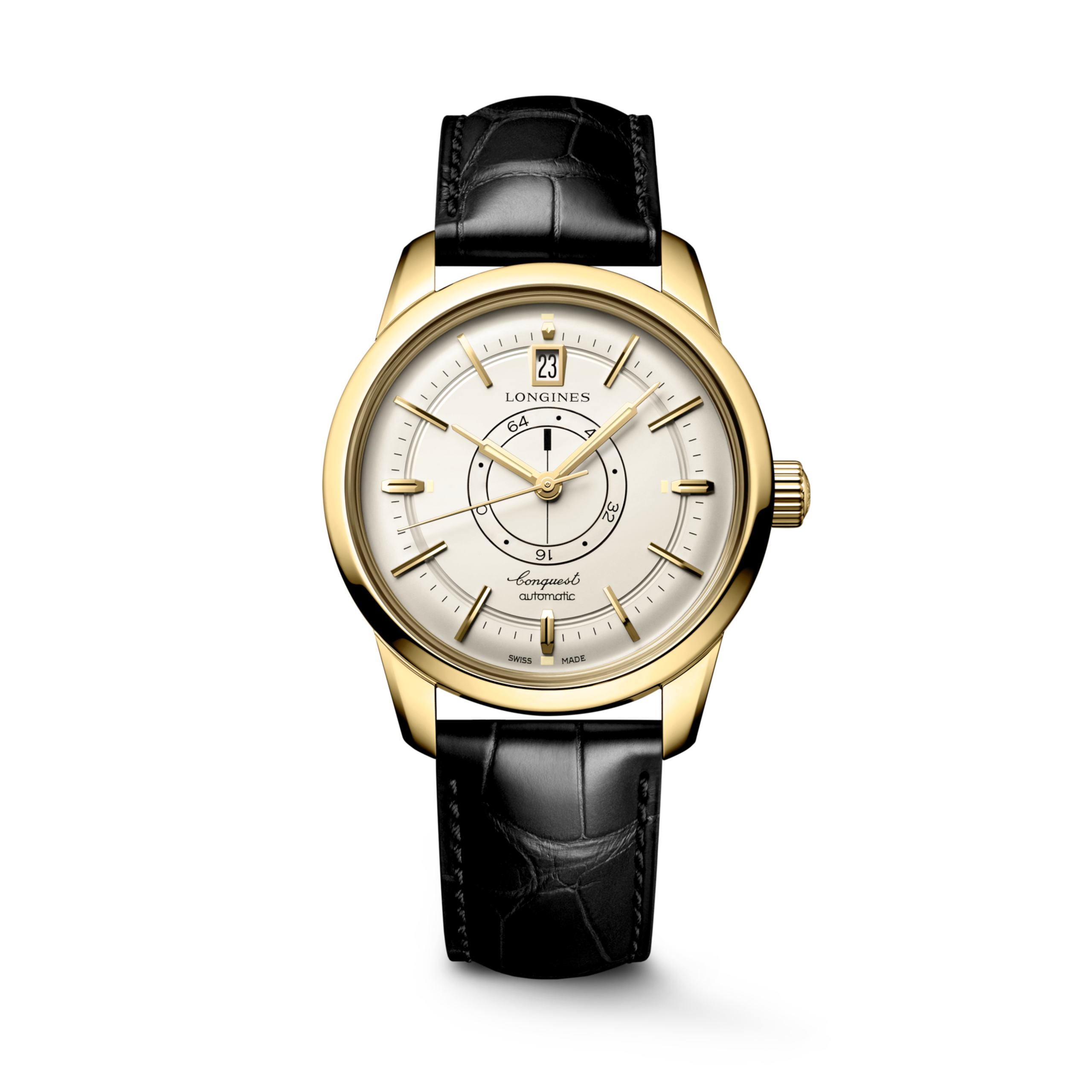 CONQUEST HERITAGE CENTRAL POWER RESERVE L1.648.6.78.2 Automático, Oro amarillo de 18 quilates, Plateada, Correa Watch - Soldado de relojes