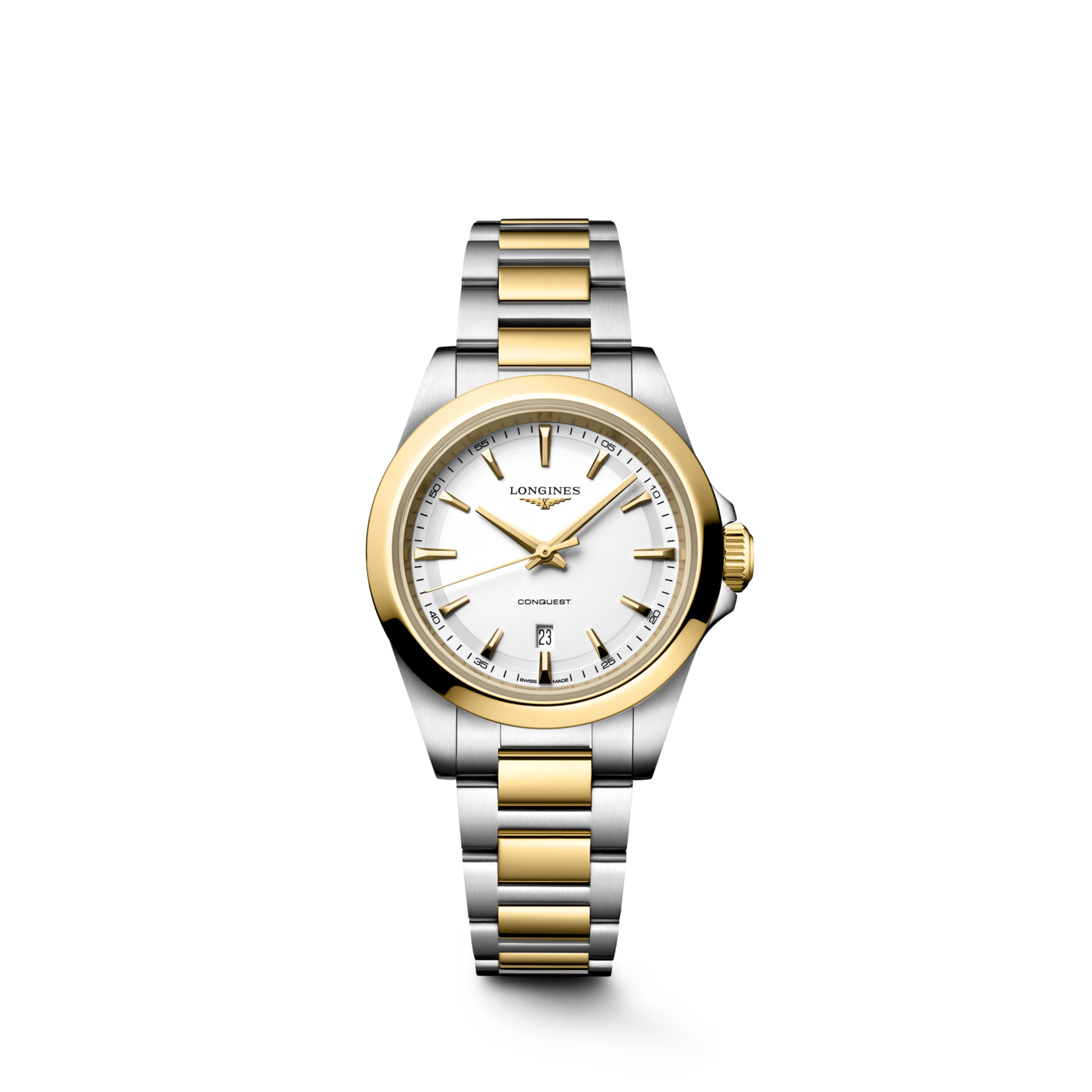 CONQUEST L3.350.3.12.7 Quartz, Stainless steel and yellow PVD coating, White sandblasted, Bracelet Watch - Watch soldier