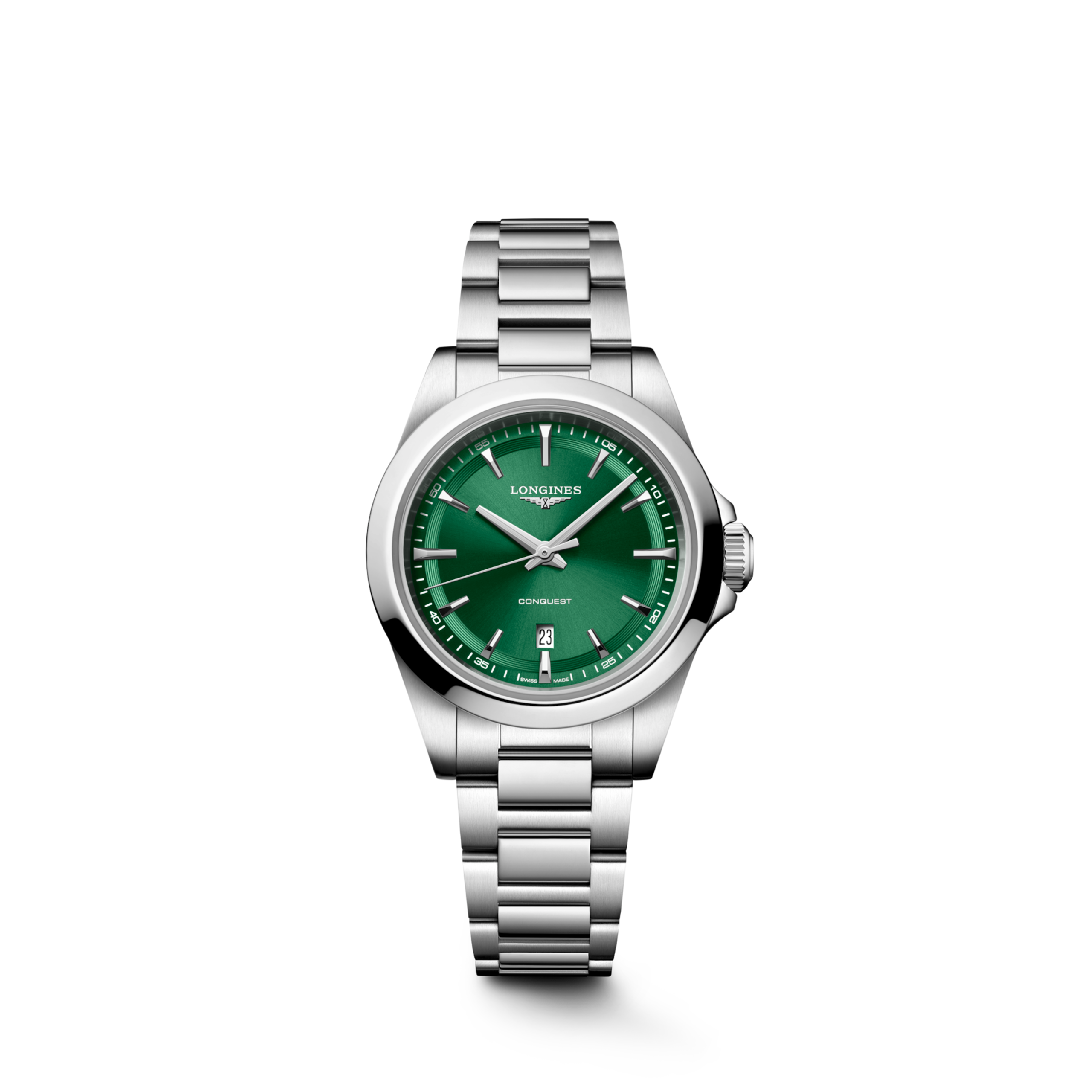 CONQUEST L3.350.4.09.6 Quartz, Acier, Vert soleillé, Bracelet Watch - Vue frontale de la montre