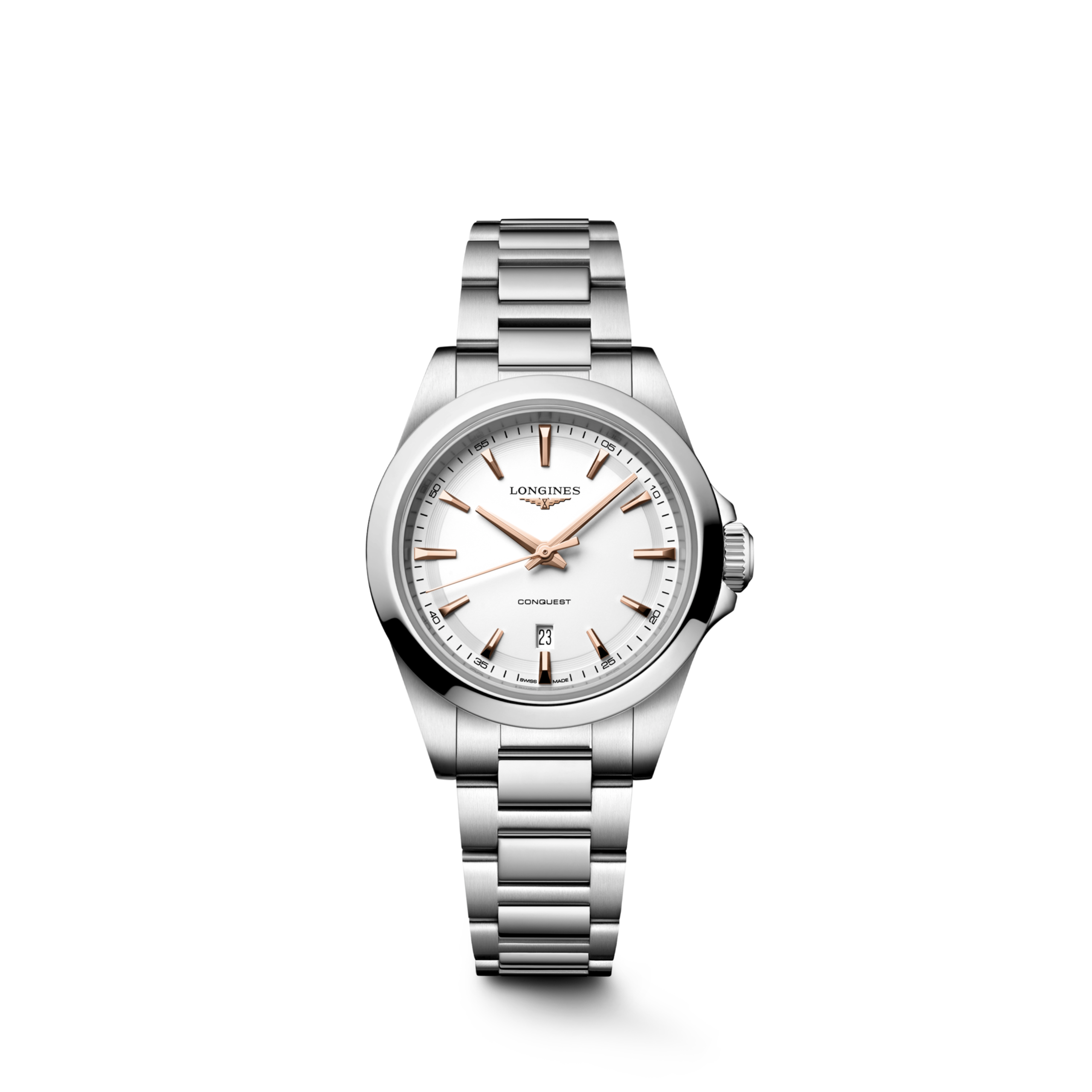 CONQUEST L3.350.4.18.6 Quartz, Acier, blanc sablé
, Bracelet Watch - Vue frontale de la montre