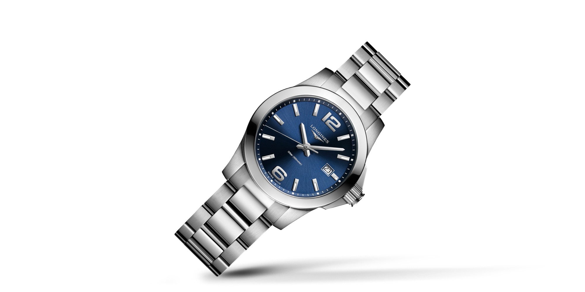 CONQUEST Quartz Stainless Steel Sunray Blue Dial Bracelet Watch