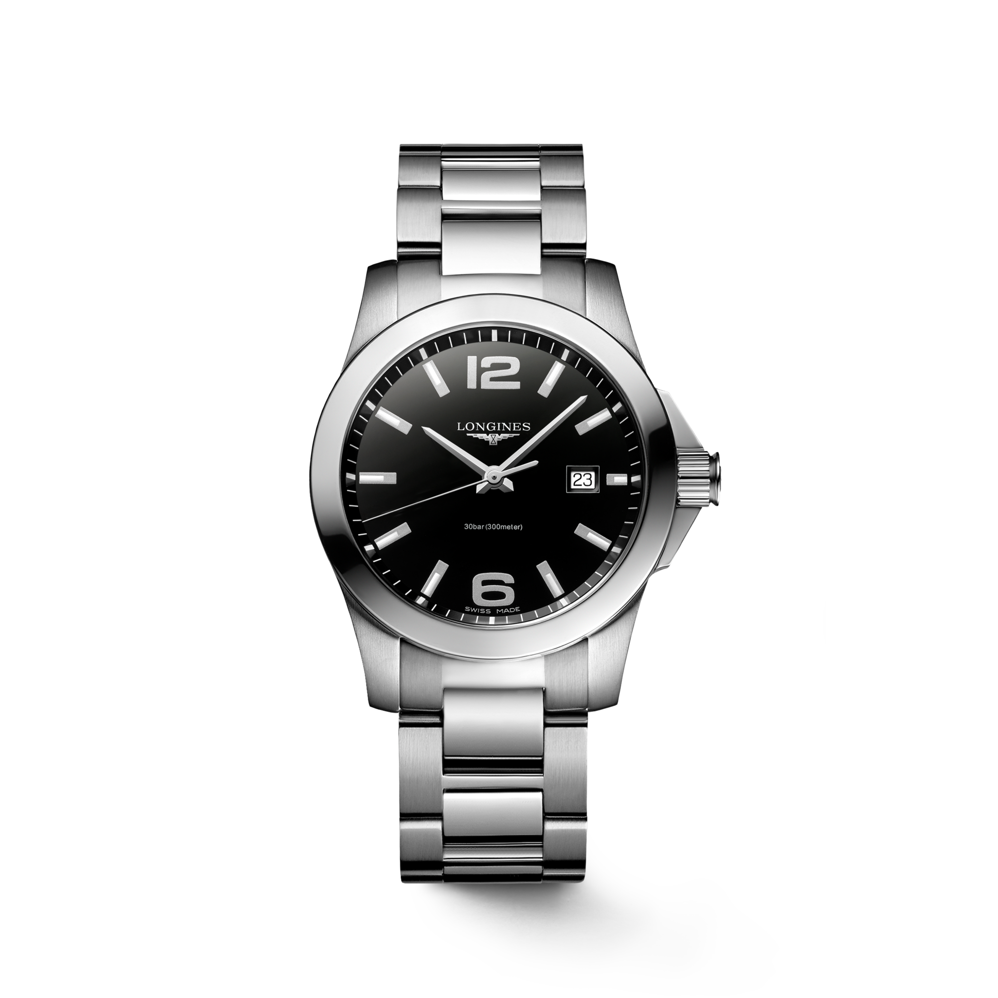 CONQUEST Quartz, Stainless Steel, Black Lacquered Polished Dial