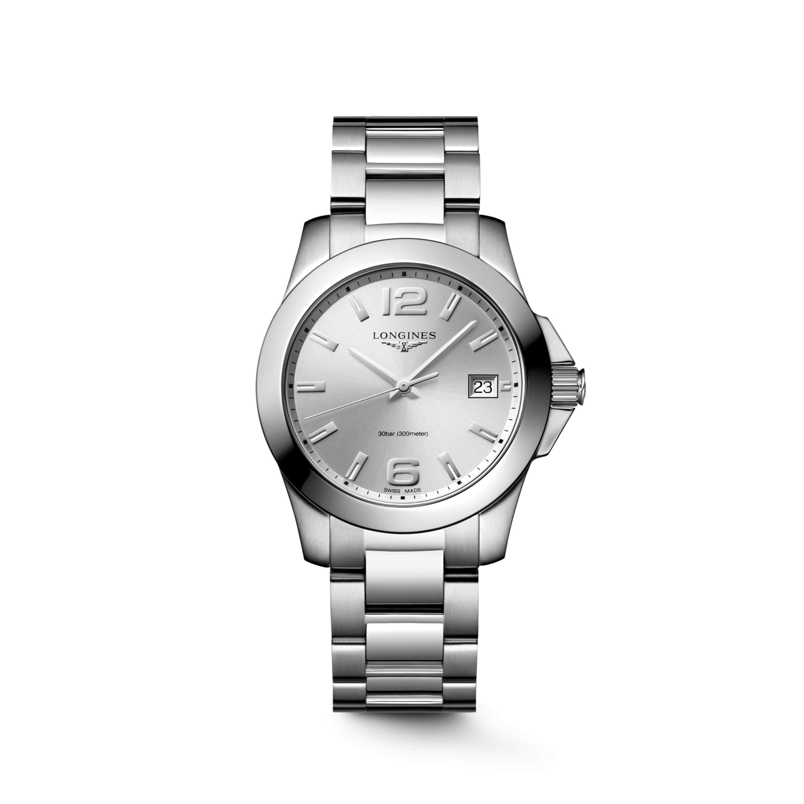 CONQUEST L3.377.4.76.6 Quarz, Edelstahl, Silber mit "Sonnenstrahl" Dekor, Armband Watch - Uhren-Soldier