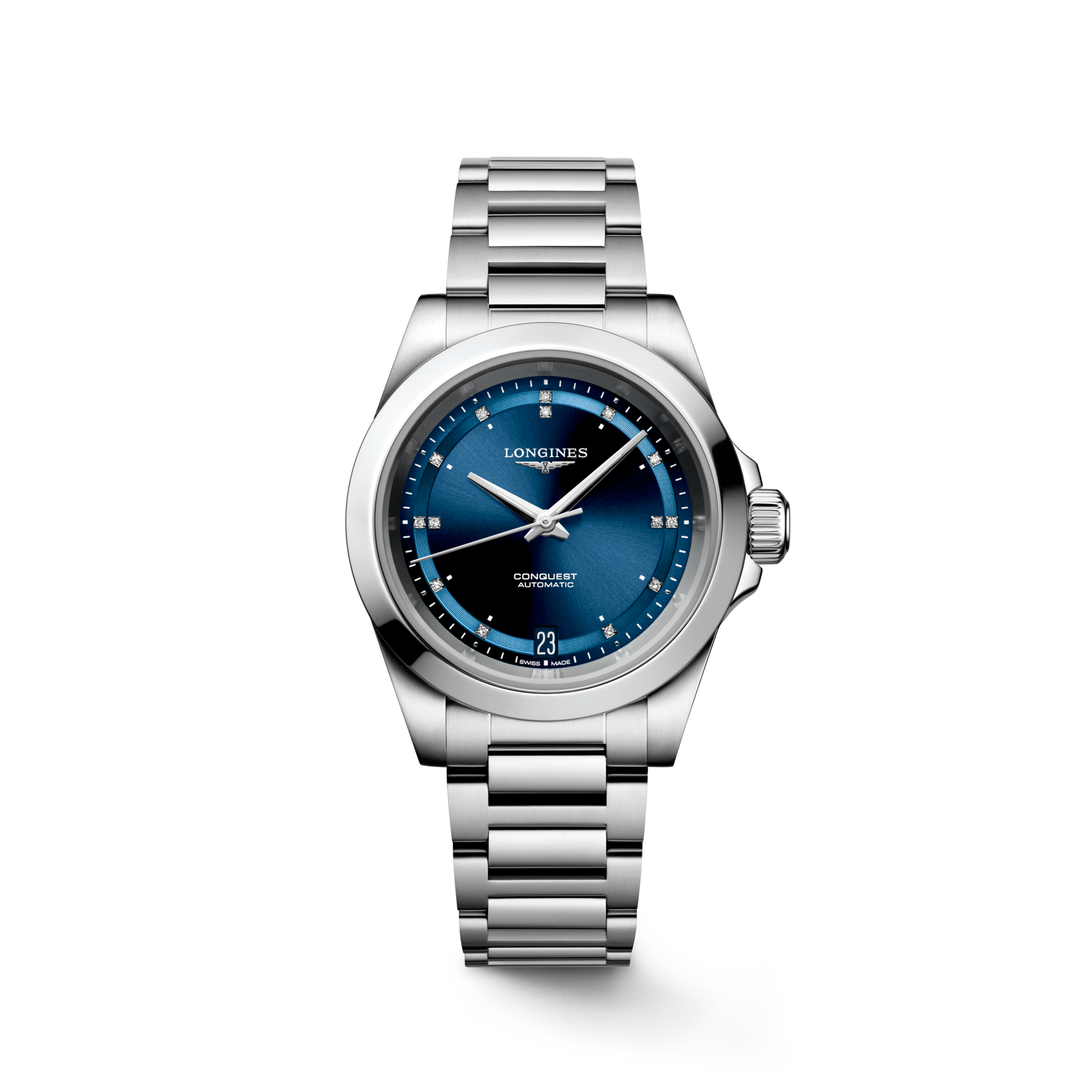 CONQUEST Automatic Stainless Steel Sunray Blue Dial Bracelet Watch LONGINES