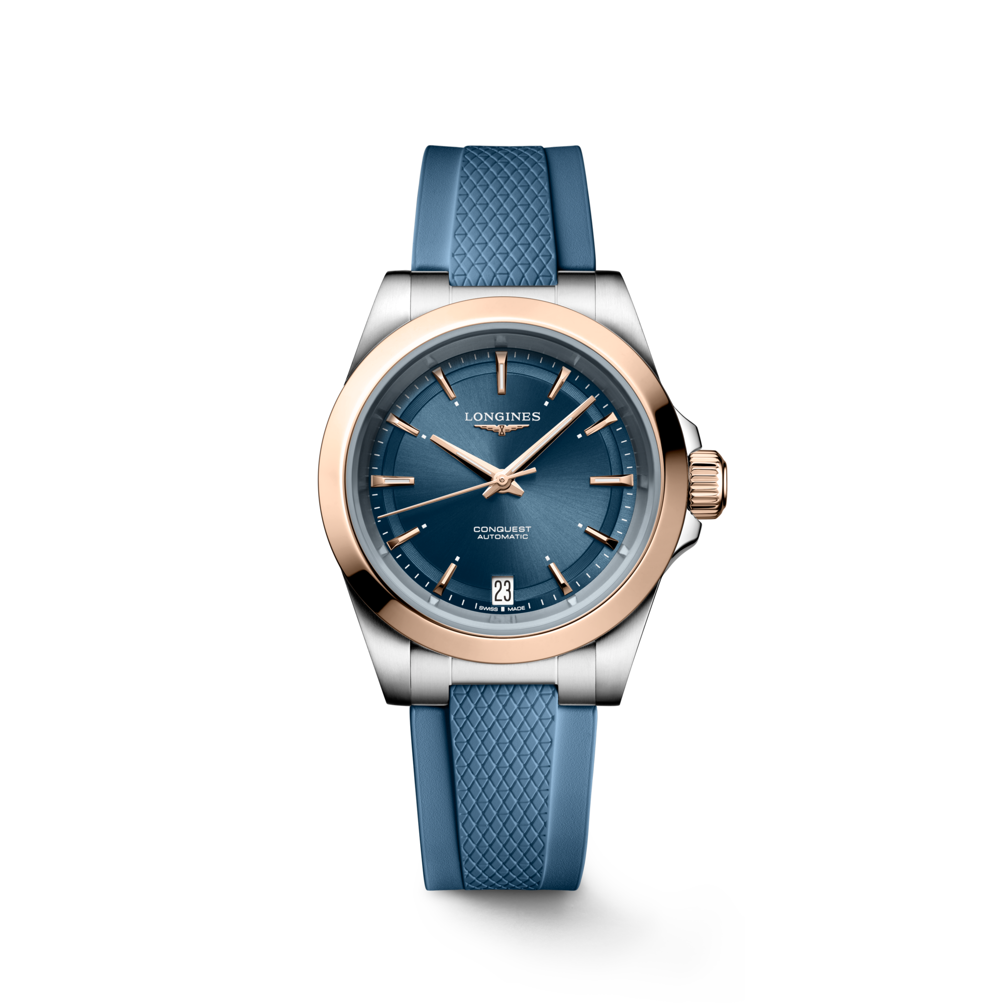 コンクエスト 自動巻、ステンレススチール&18kローズゴールド