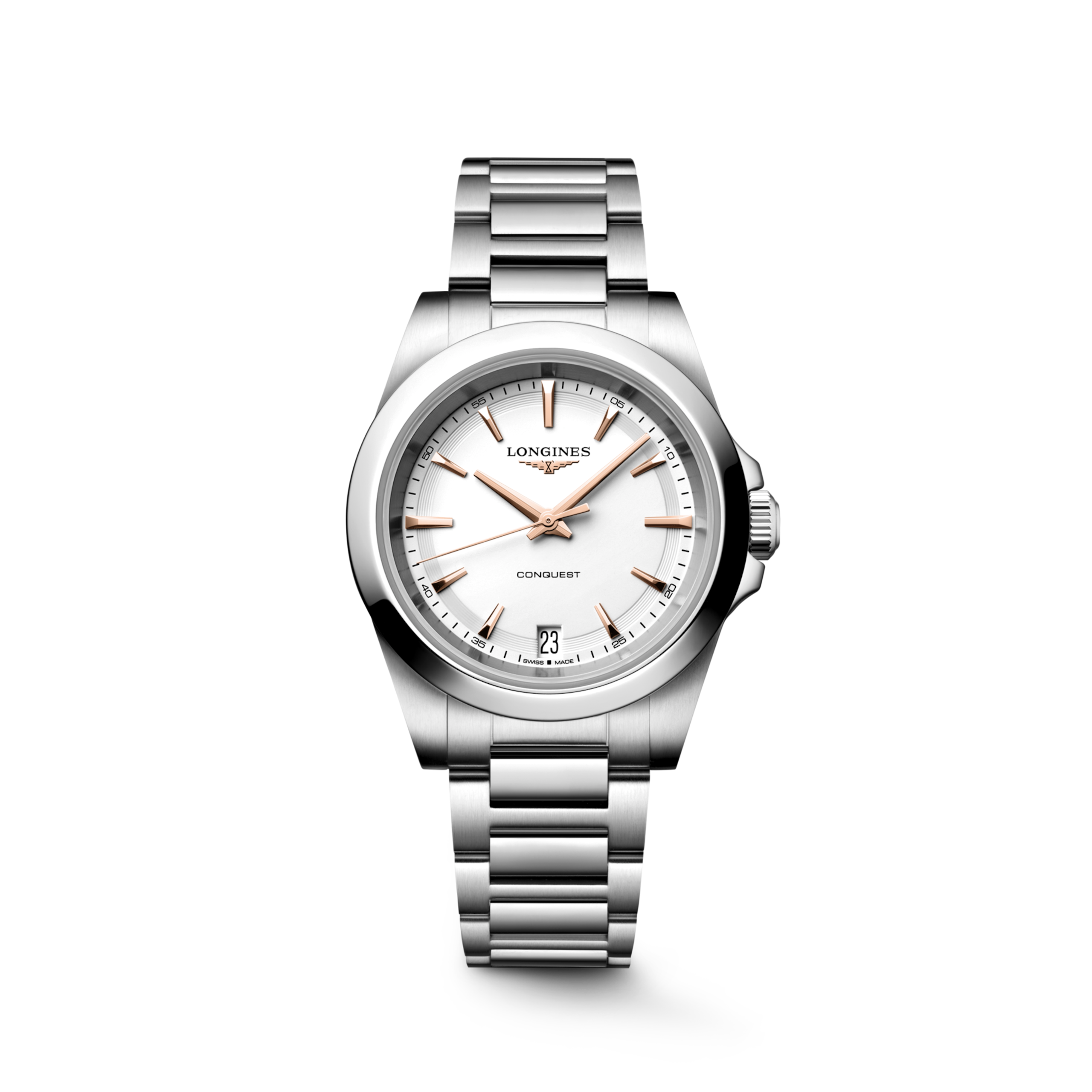 CONQUEST L3.460.4.18.6 Quartz, Acier, blanc sablé
, Bracelet Watch - Vue frontale de la montre