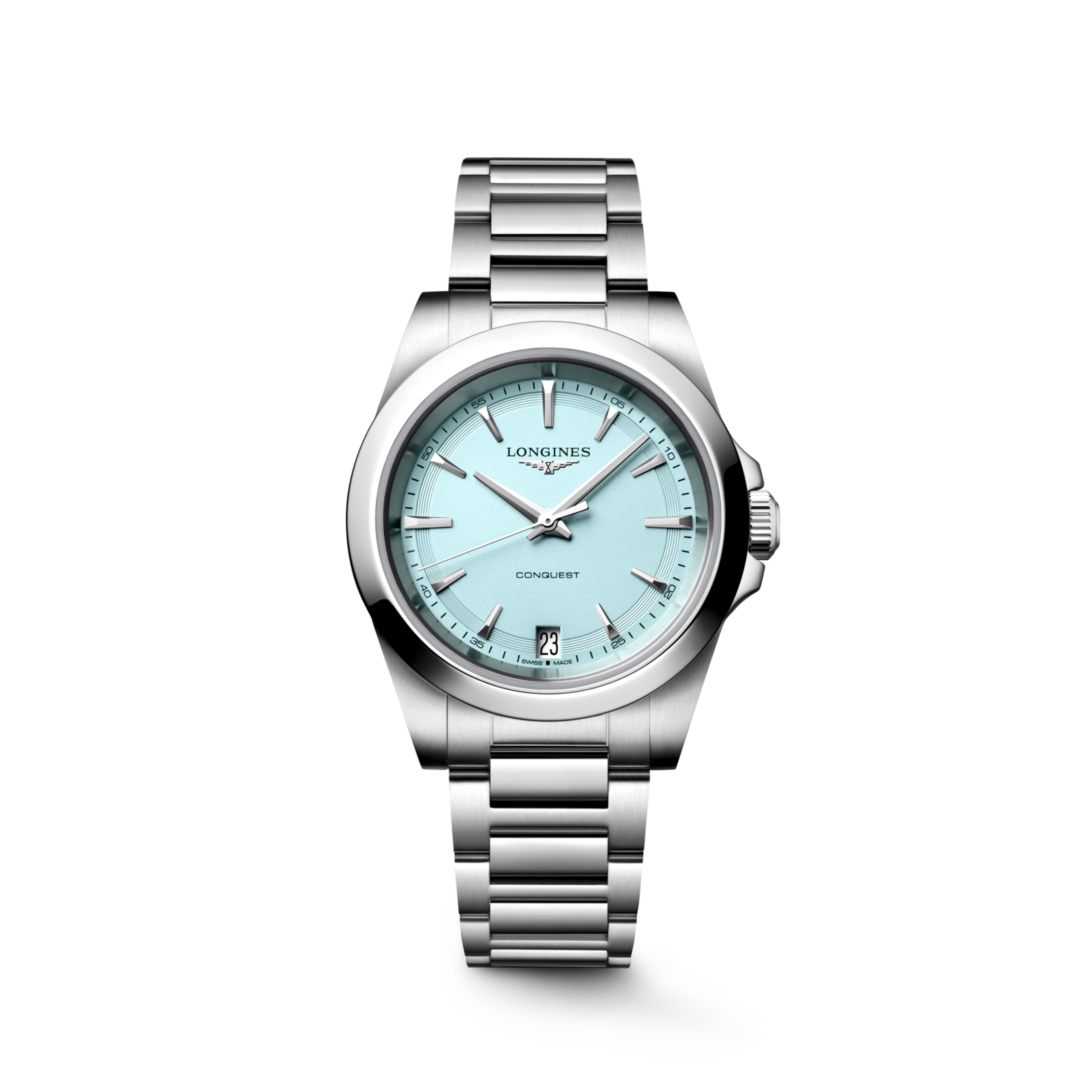CONQUEST L3.460.4.92.6 Quartz, Acier, Bleu menthe sablé, Bracelet Watch - Vue frontale de la montre