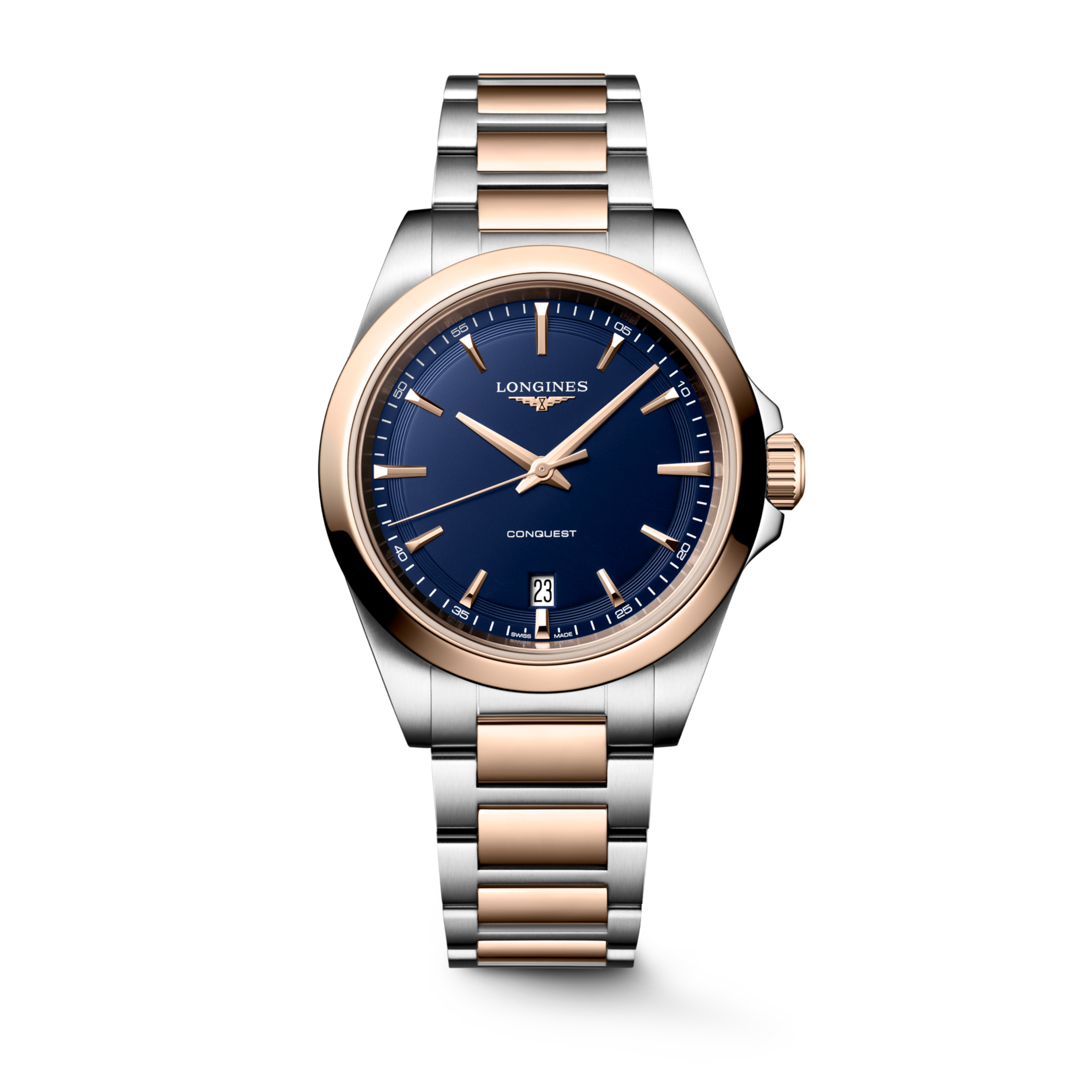 CONQUEST L3.750.3.98.7 Quartz, Stainless steel and red PVD coating, Blue sandblasted, Bracelet Watch - Watch soldier