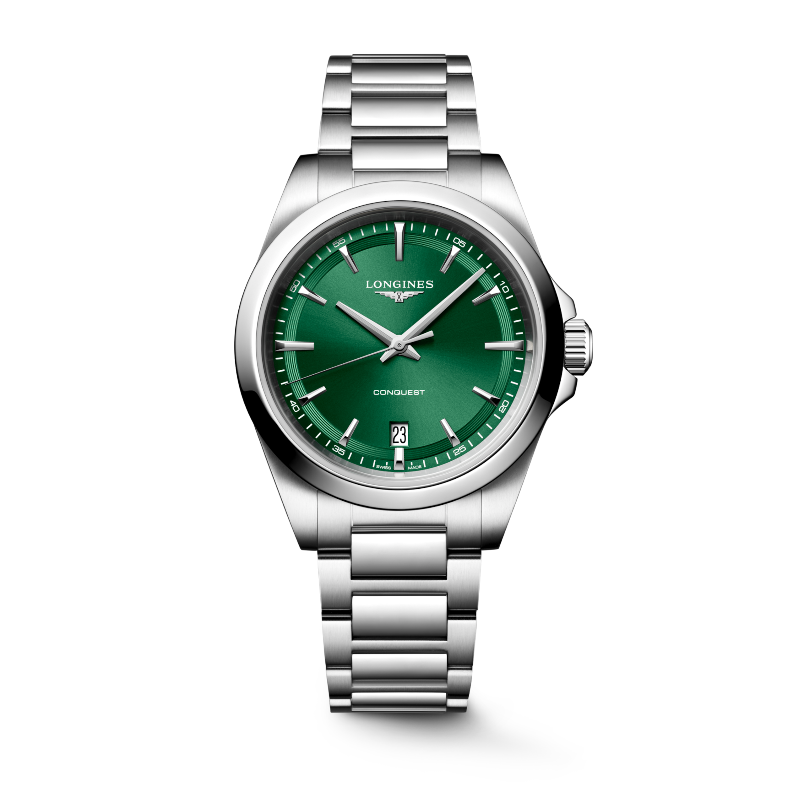 CONQUEST L3.750.4.09.6 Quartz, Acier, Vert soleillé, Bracelet Watch - Vue frontale de la montre