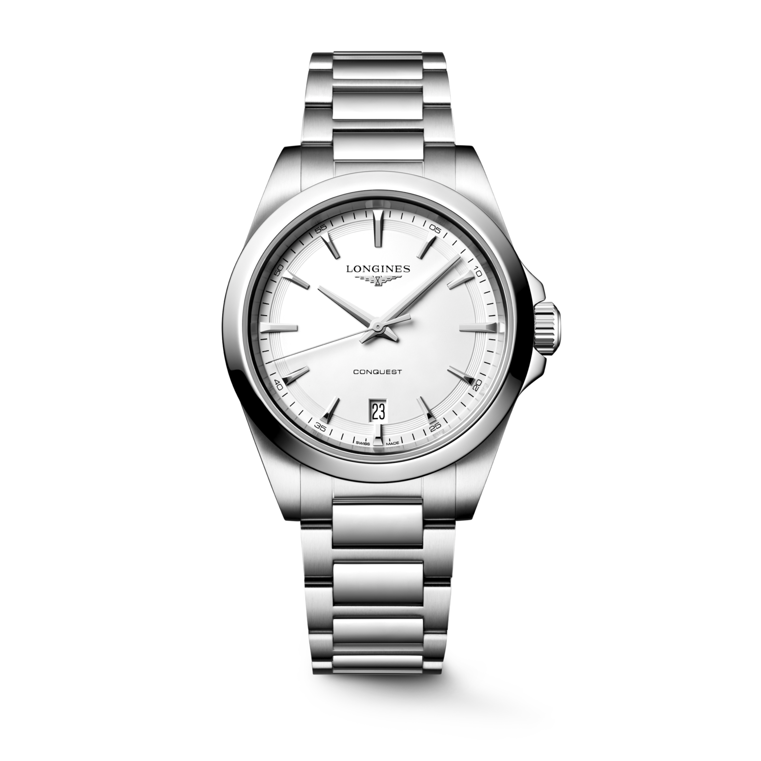CONQUEST L3.750.4.12.6 Quartz, Acier, blanc sablé
, Bracelet Watch - Vue frontale de la montre