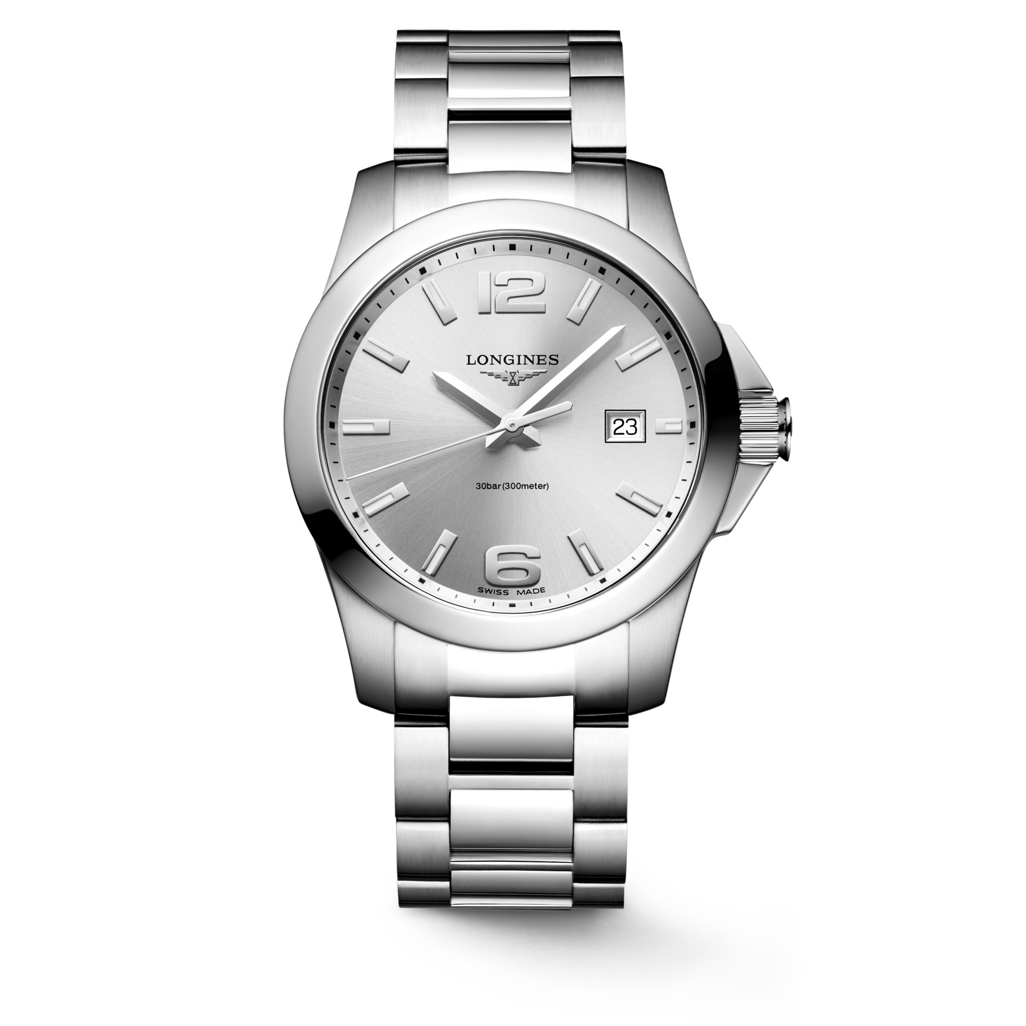 Longines Conquest クォーツ メンズ腕時計 CONQUEST Quartz, Stainless Steel, Sunray Silver Dial, Bracelet
