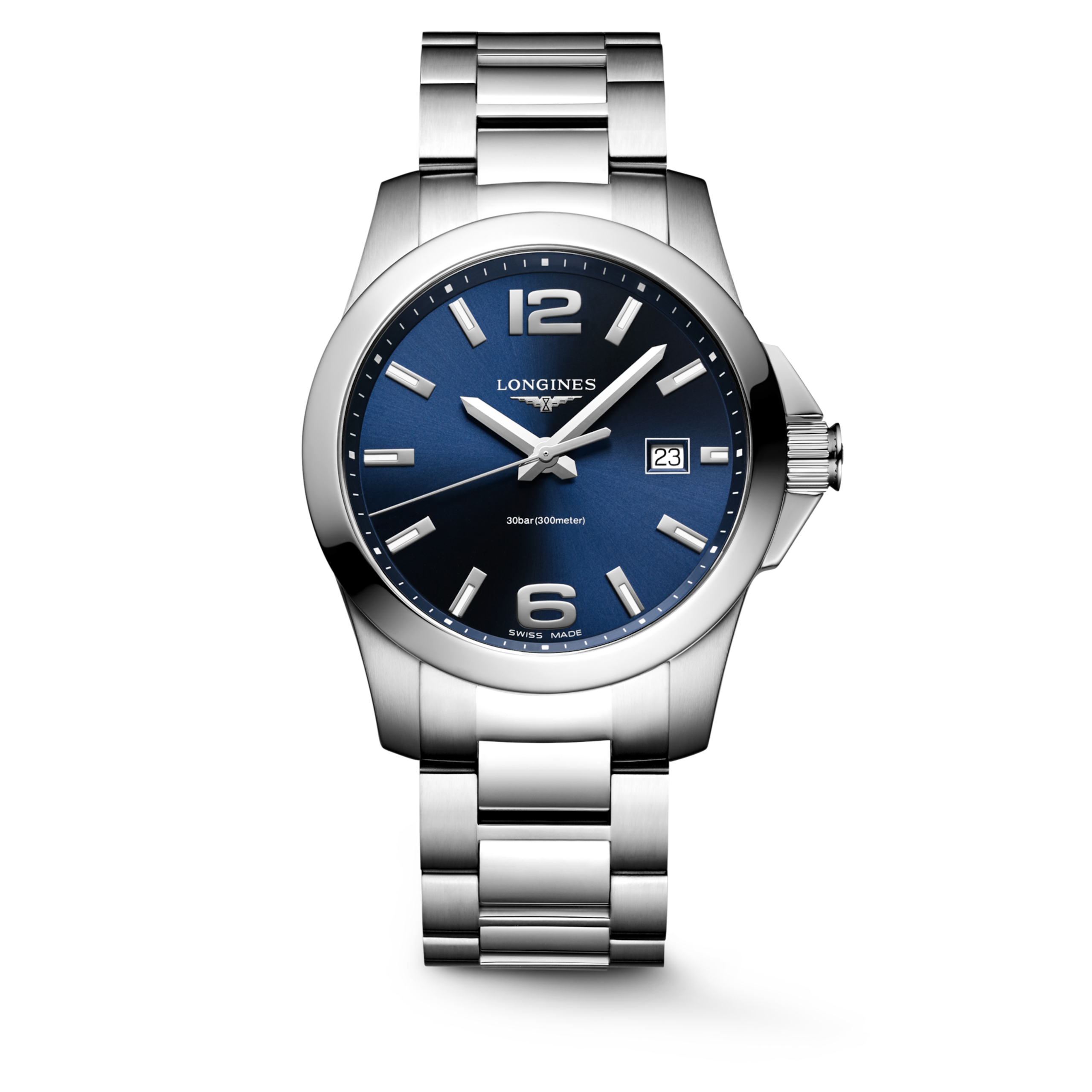 CONQUEST L3.759.4.96.6 Quarz, Edelstahl, Blau mit "Sonnenstrahl" Dekor, Armband Watch - Uhren-Soldier