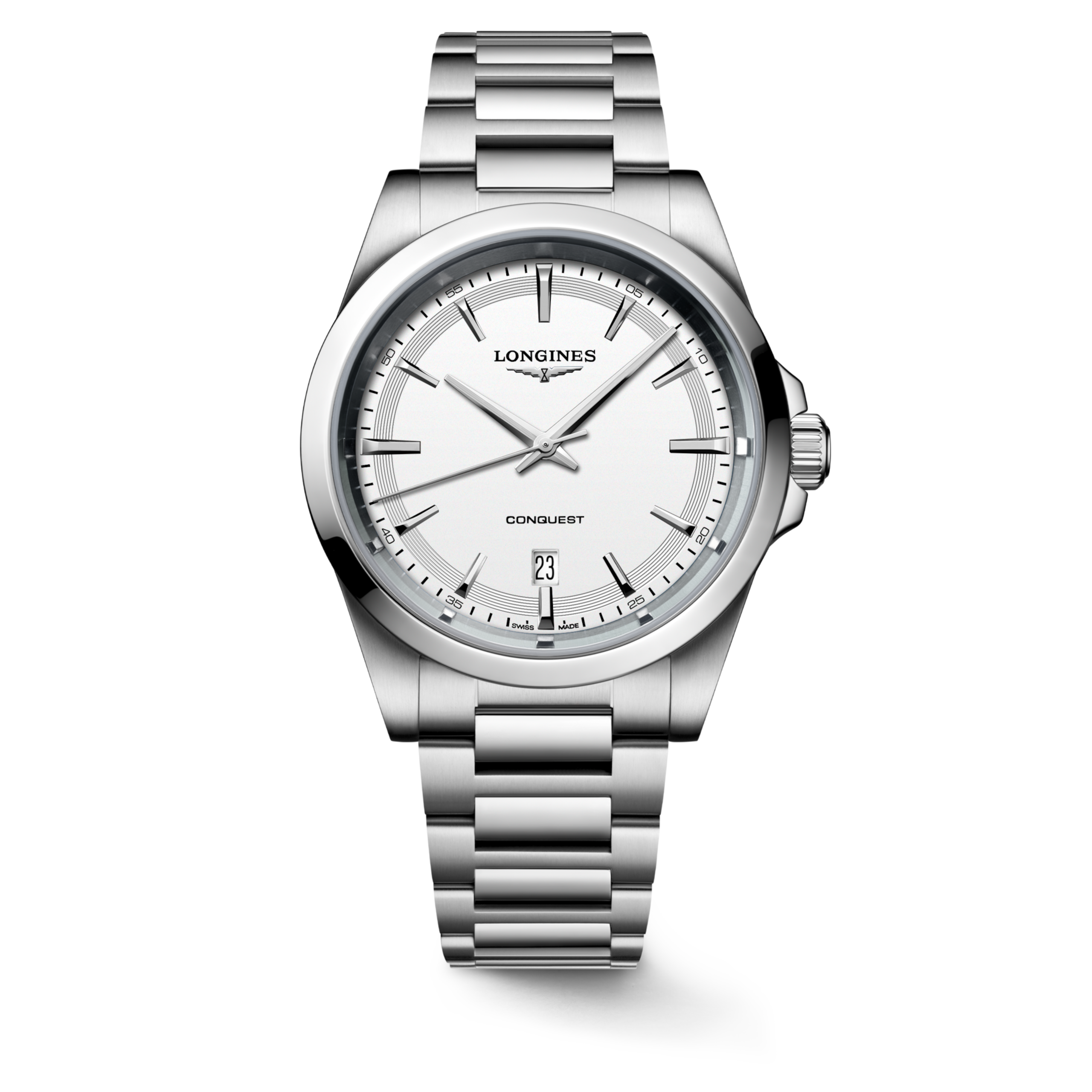CONQUEST L3.860.4.12.6 Quartz, Acier, blanc sablé
, Bracelet Watch - Vue frontale de la montre