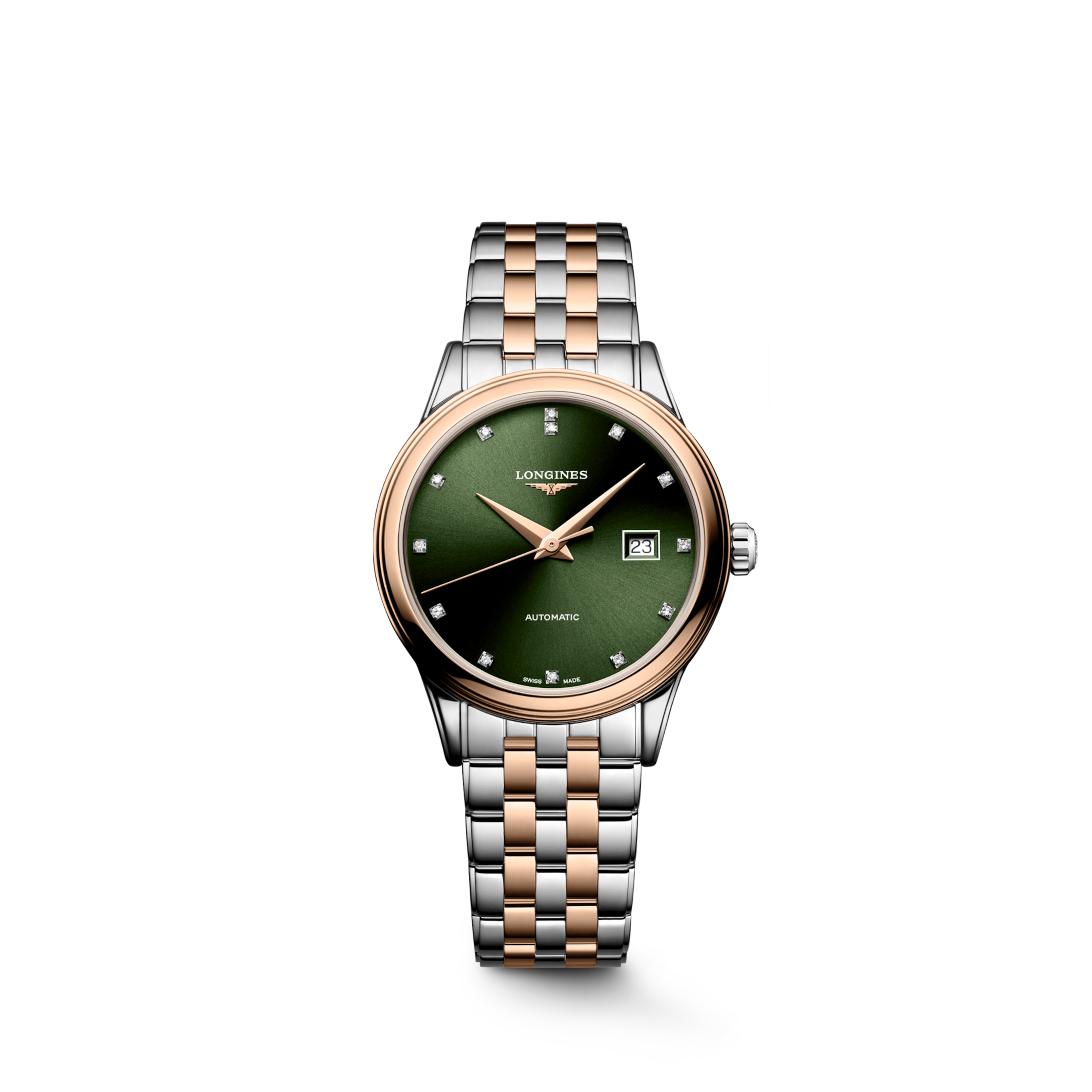 FLAGSHIP CLASSIC L4.374.3.07.7 Automatic, Stainless steel and red PVD coating, Sunray green, Bracelet Watch - Watch soldier