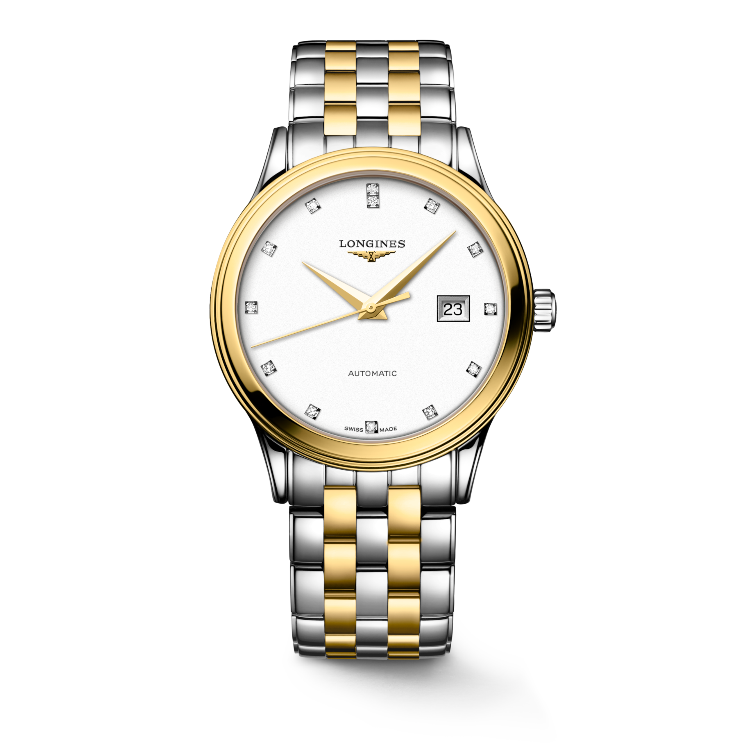 FLAGSHIP CLASSIC L4.984.3.17.7 Automatique, Acier et PVD jaune, Blanc mat, Bracelet Watch - Vue frontale de la montre