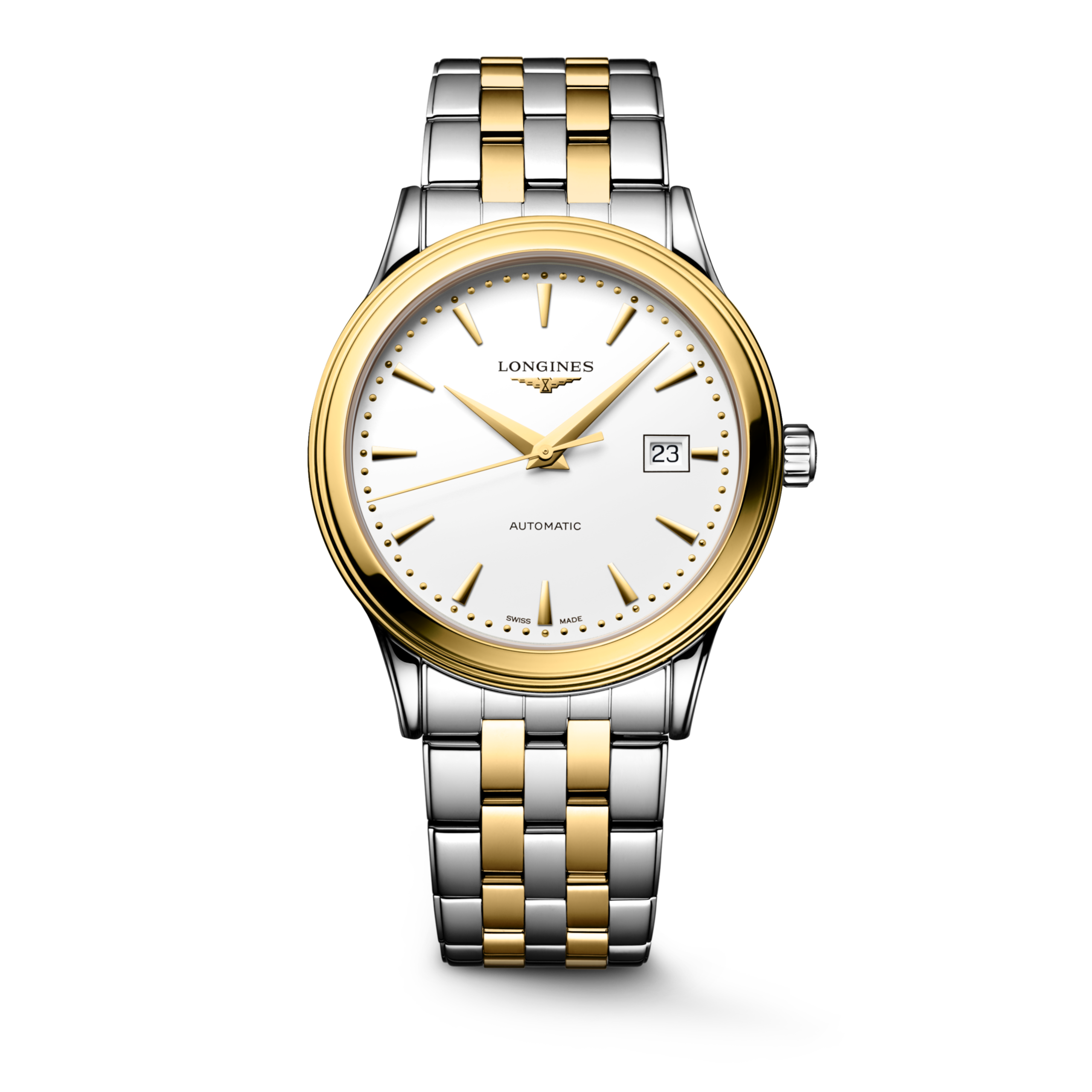 FLAGSHIP CLASSIC L4.984.3.20.7 Automatic, Stainless steel and yellow PVD coating, White matt, Bracelet Watch - Watch soldier