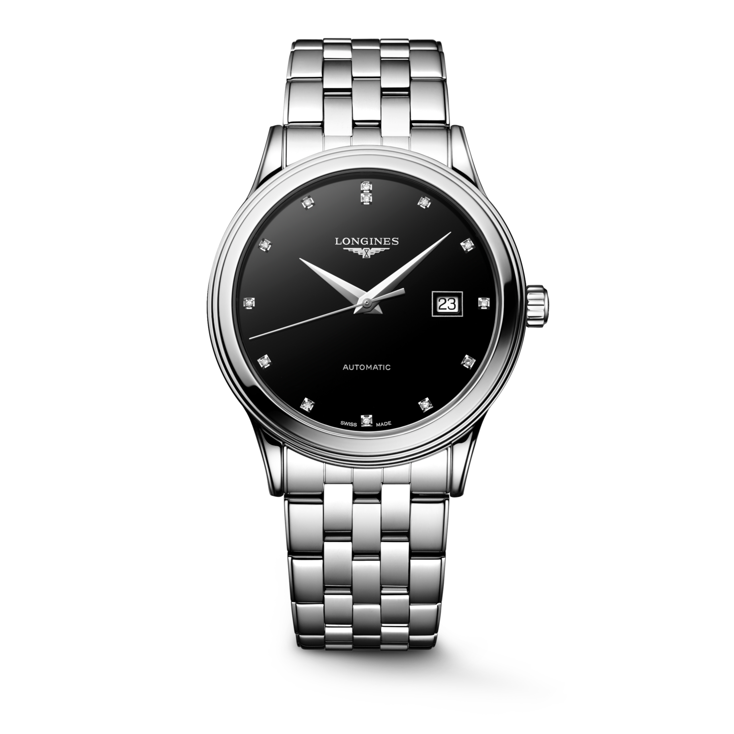 FLAGSHIP CLASSIC L4.984.4.58.6 Automatic, Stainless steel, Black lacquered polished, Bracelet Watch - Watch soldier