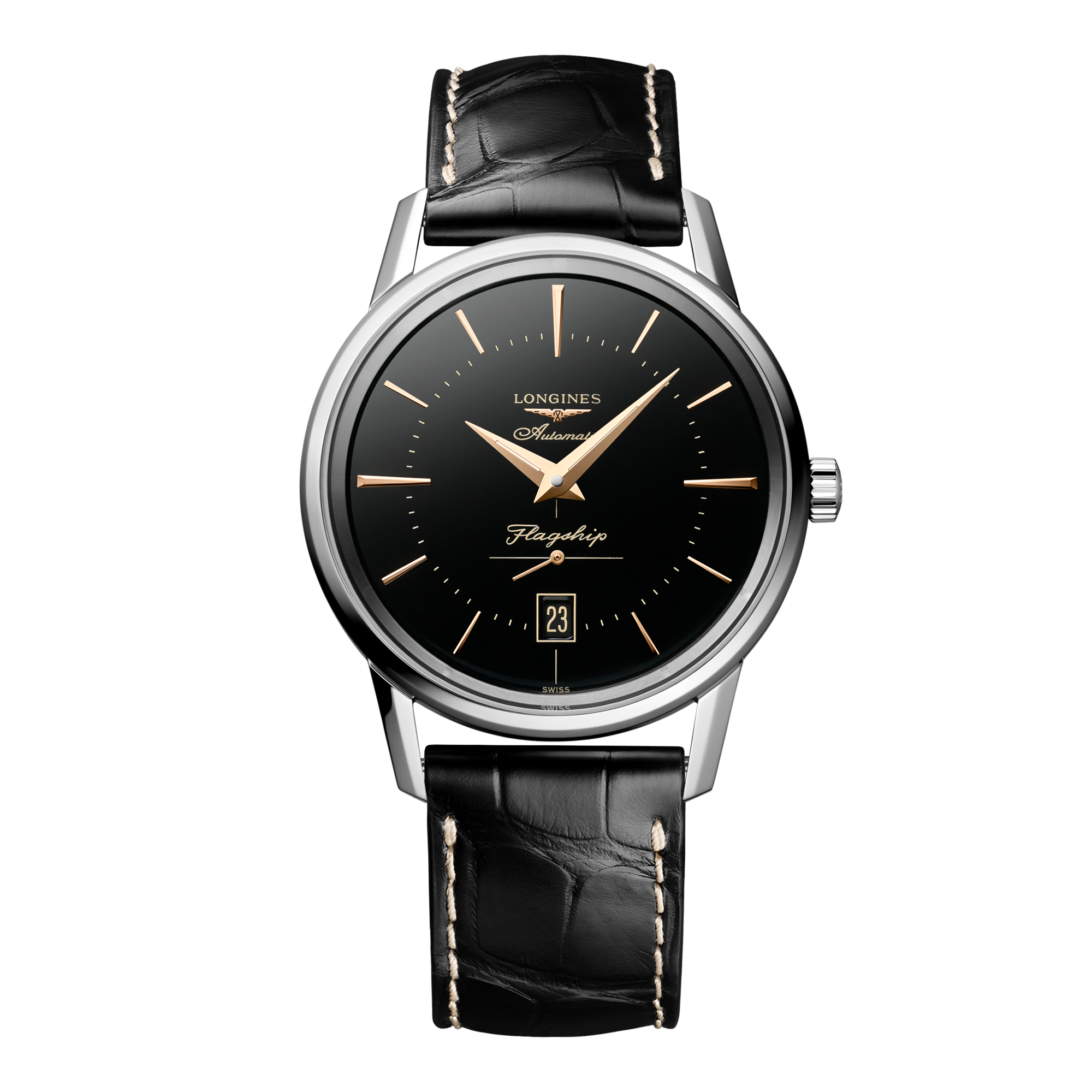FLAGSHIP HERITAGE Automatic Stainless Steel Black Dial Strap Watch LONGINES SG