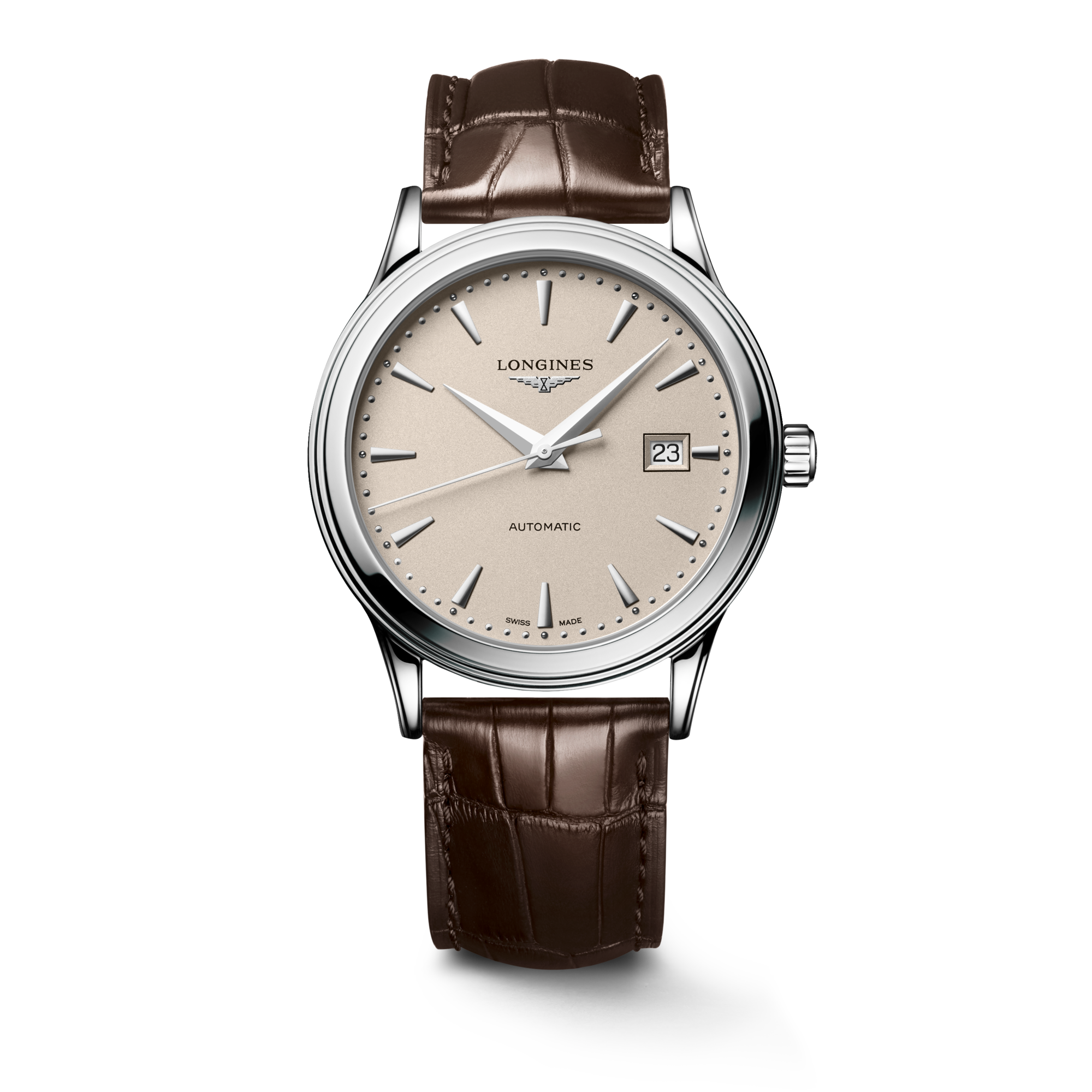 FLAGSHIP Automatic Stainless Steel Beige Dial Strap Watch LONGINES