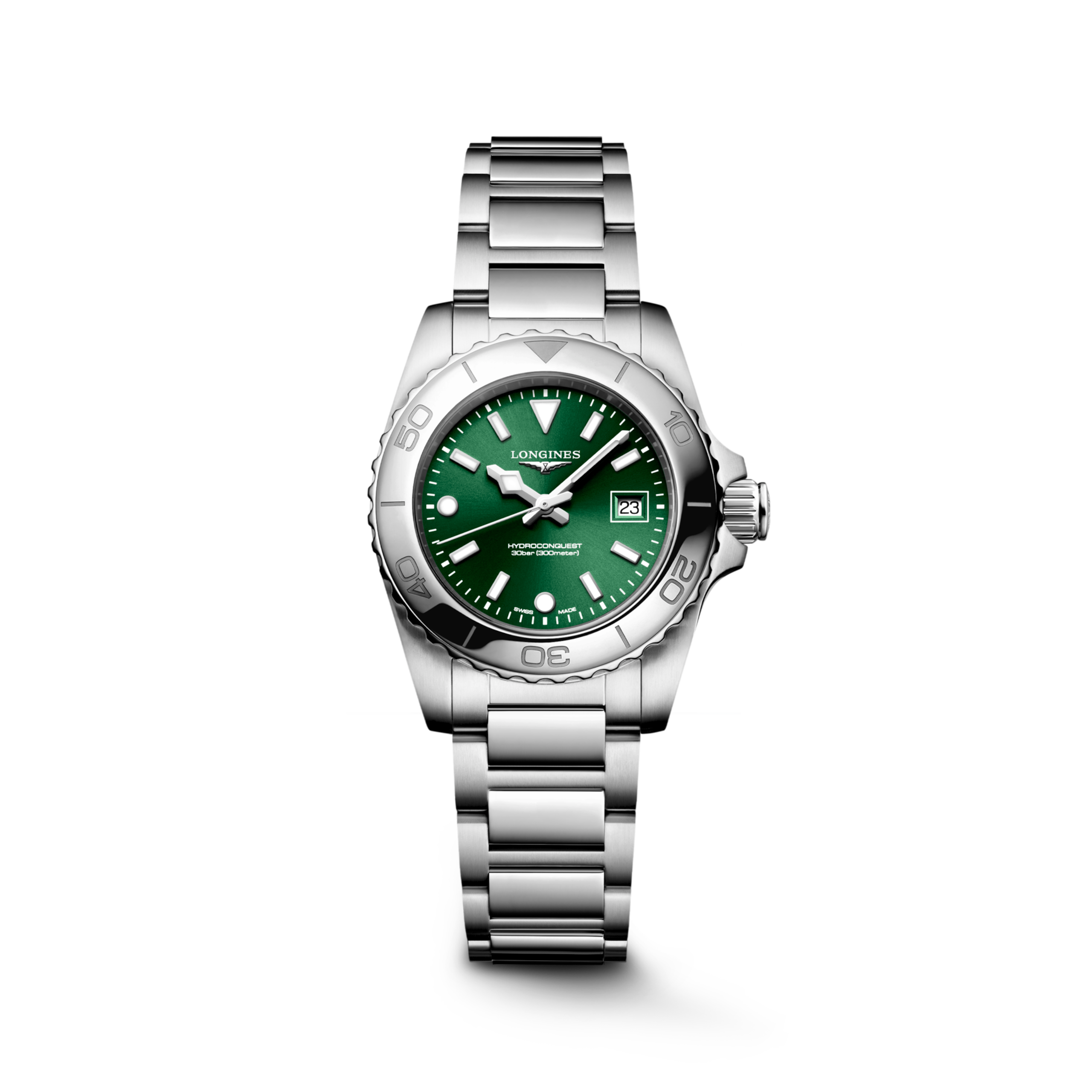 HYDROCONQUEST L3.369.4.09.6 Quartz, Roestvrij staal, Sunray green, Band Watch - Soldatenhorloge