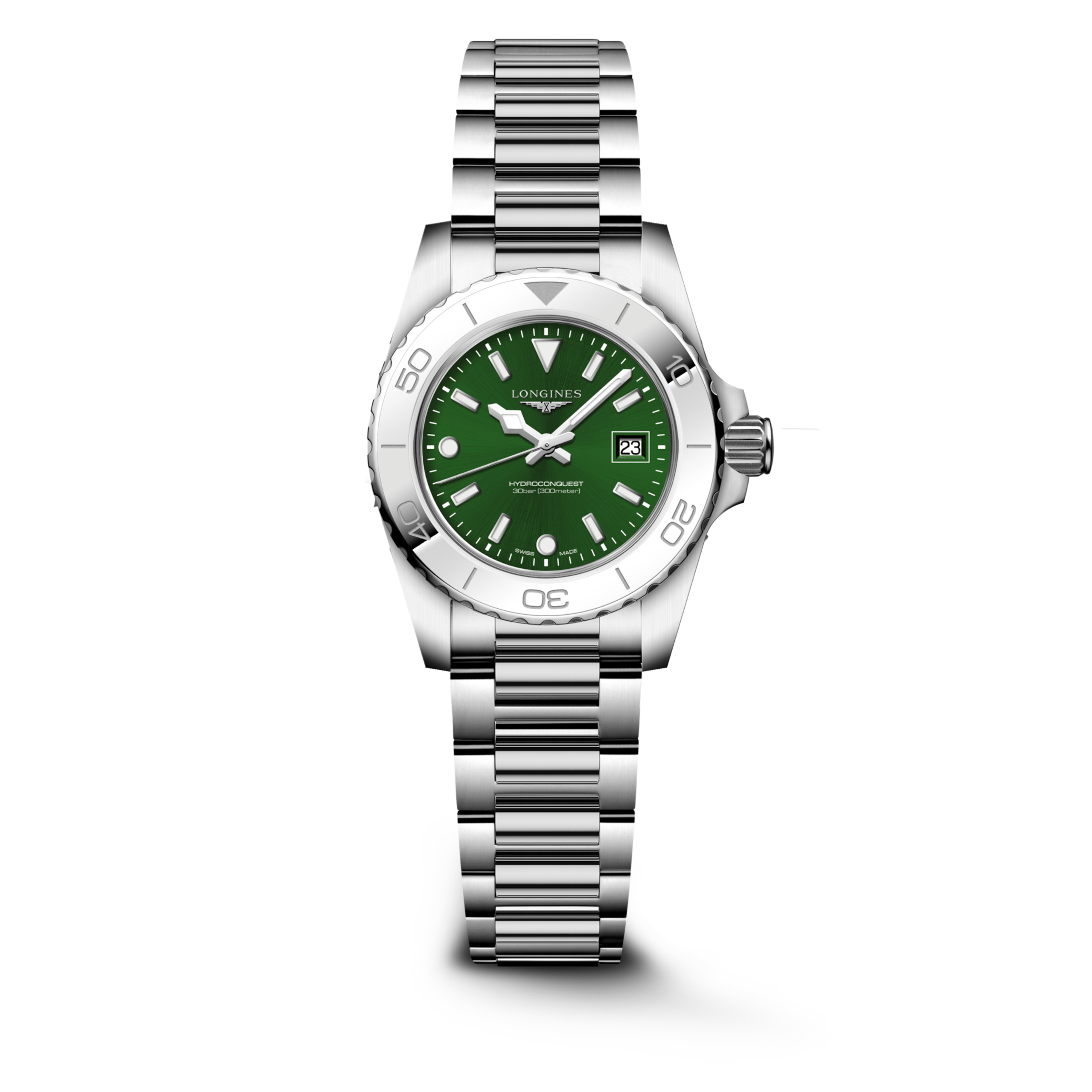 HYDROCONQUEST L3.369.4.09.6 Quartz, Acier, Vert soleillé, Bracelet Watch - Vue frontale de la montre
