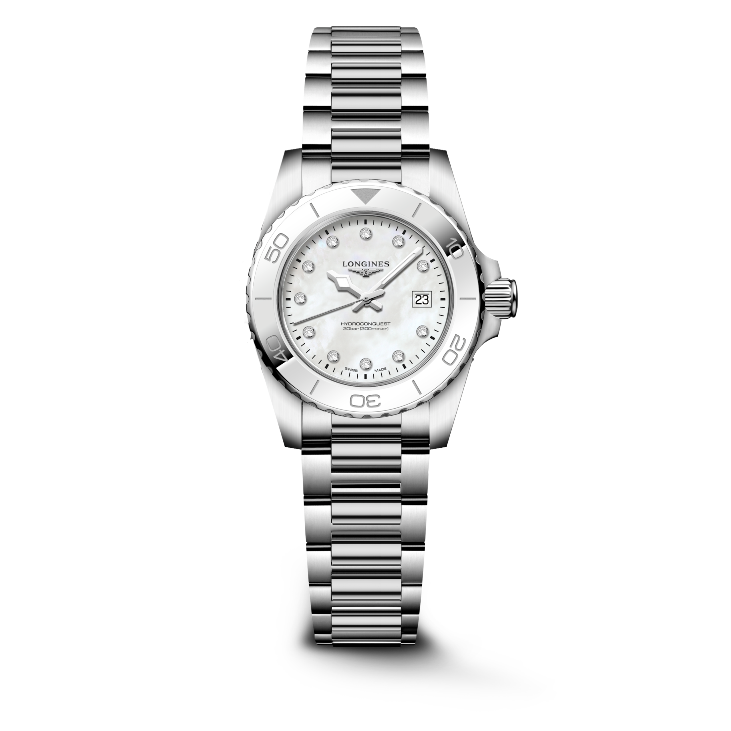 HYDROCONQUEST L3.369.4.87.6 Quartz, Stainless steel, White mother-of-pearl, Bracelet Watch - Watch soldier