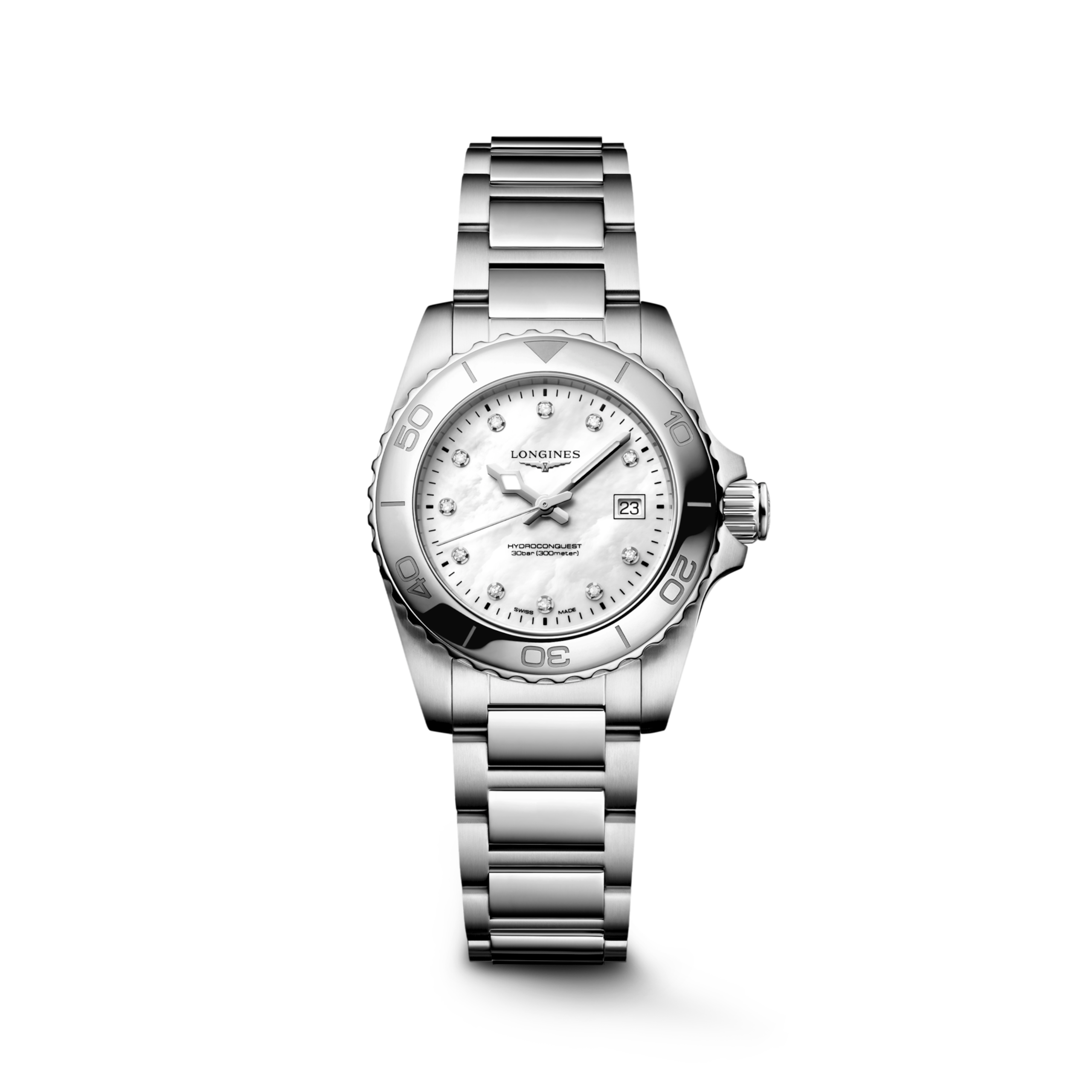 HYDROCONQUEST L3.369.4.87.6 Quarz, Edelstahl, Weißes Perlmutt, Armband Watch - Uhren-Soldier