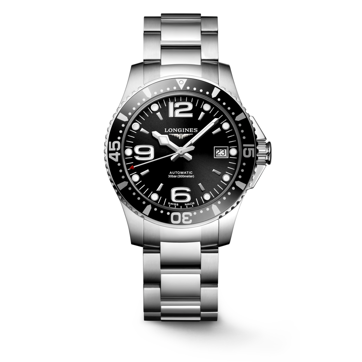 HYDROCONQUEST Automatic, Stainless Steel, Sunray Black Dial, Bracelet ...