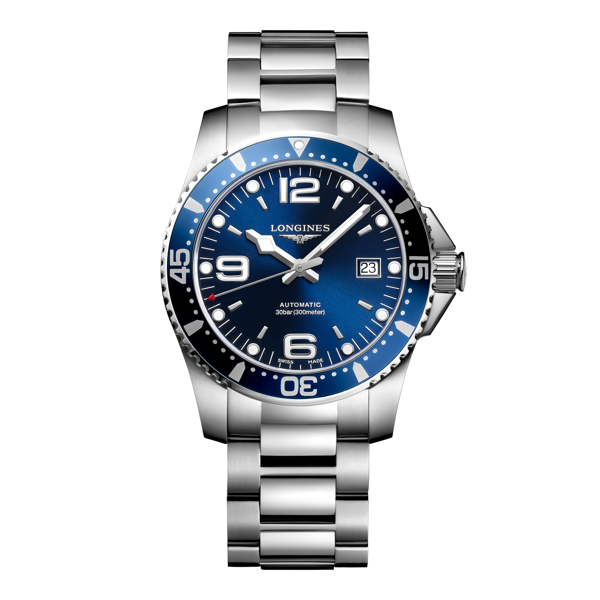 HYDROCONQUEST Automatic Stainless Steel Sunray Blue Dial Bracelet Watch LONGINES CA