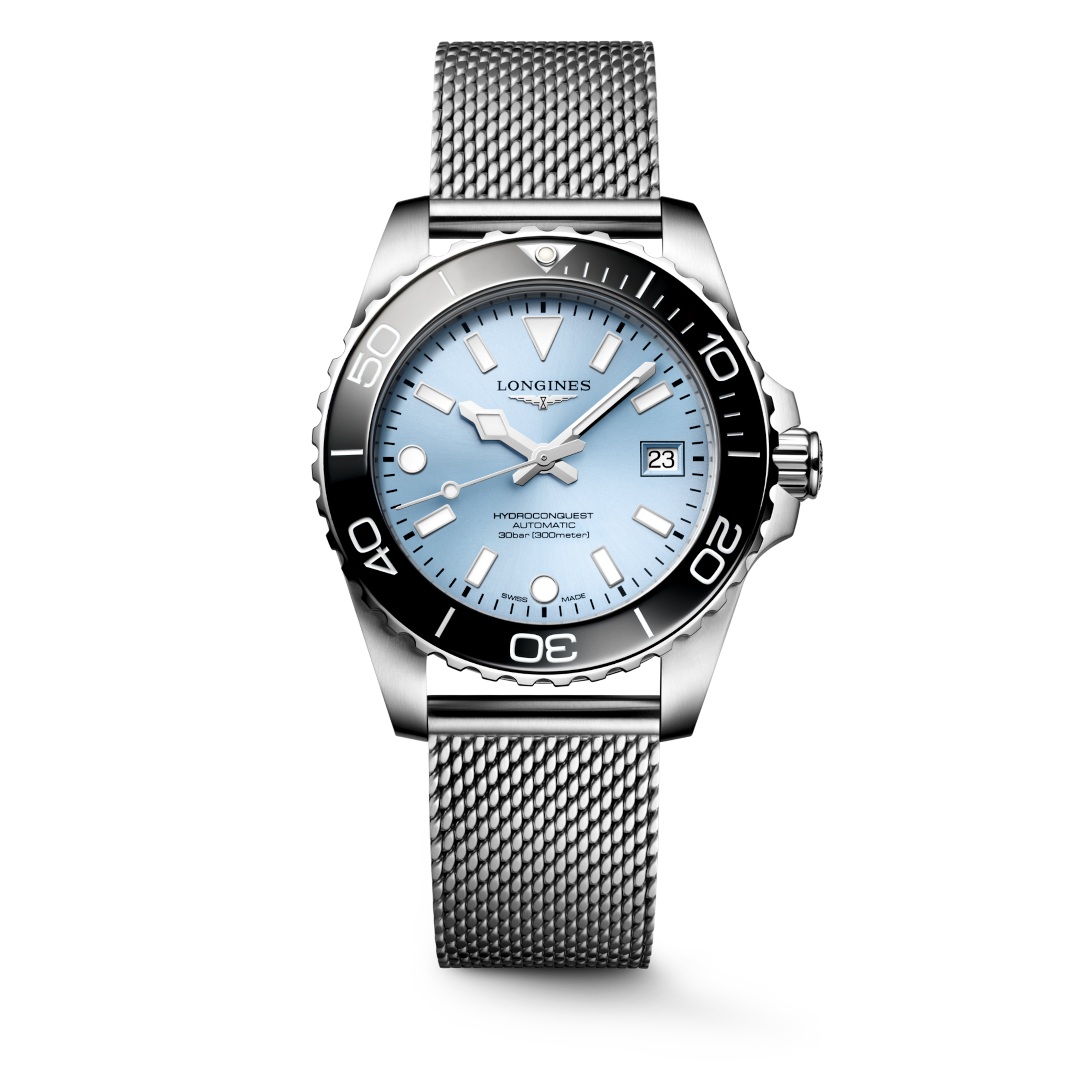 HYDROCONQUEST L3.779.4.99.6 Automatique, Acier inoxydable et lunette en céramique, Bleu givré soleillé
, Bracelet Watch - Vue frontale de la montre