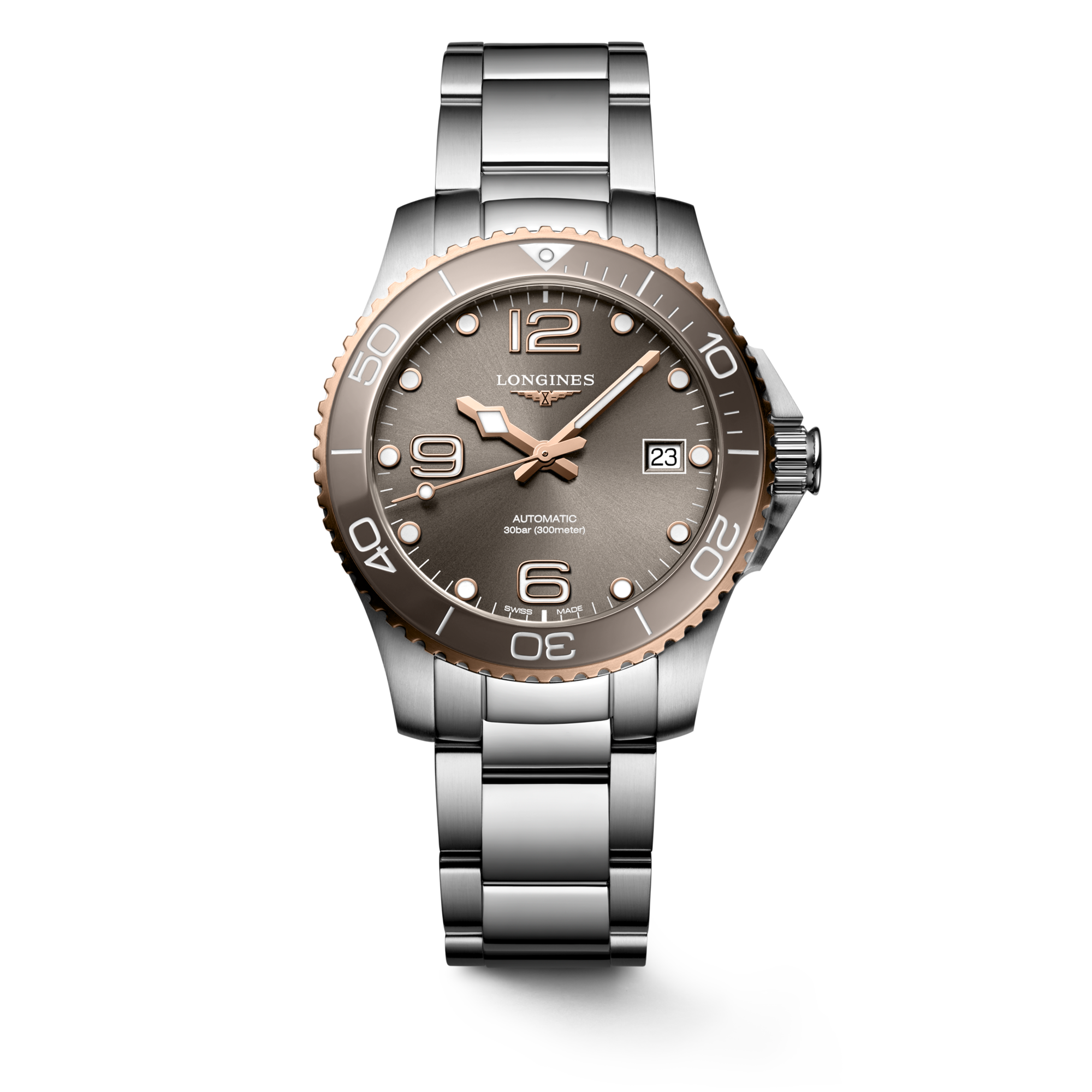 HYDROCONQUEST Automatic Stainless Steel And Ceramic Bezel Sunray Grey Dial Bracelet Watch LONGINES NL