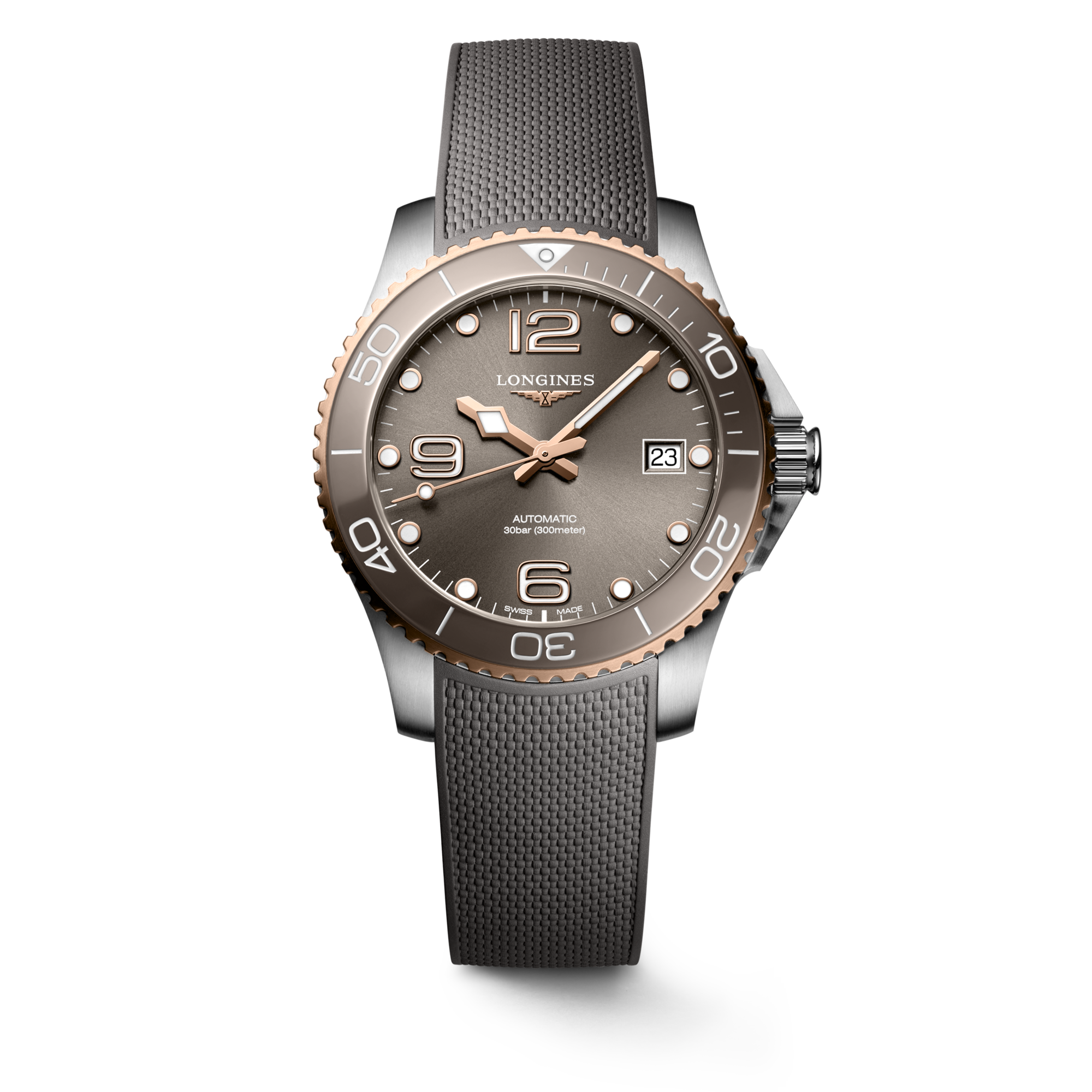 HYDROCONQUEST Automatic Stainless Steel And Ceramic Bezel Sunray Grey Dial Strap Watch LONGINES