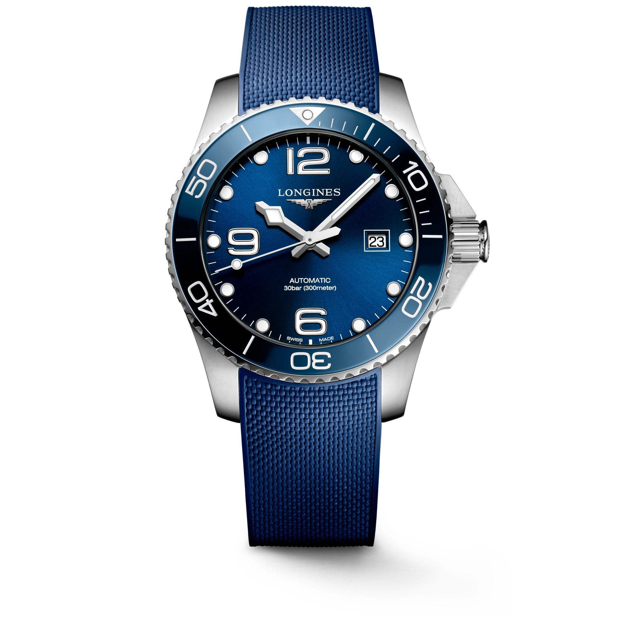 HYDROCONQUEST Automatic Stainless Steel And Ceramic Bezel Sunray Blue Dial Strap Watch LONGINES SE