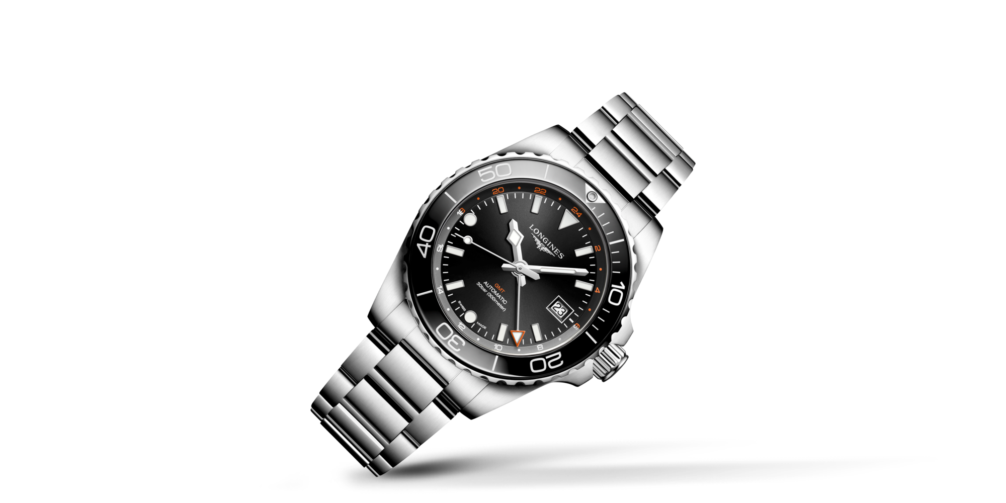 HYDROCONQUEST GMT Automatic, Stainless Steel And Ceramic Bezel, Sunray Black Dial, Bracelet Watch | Longines® GB