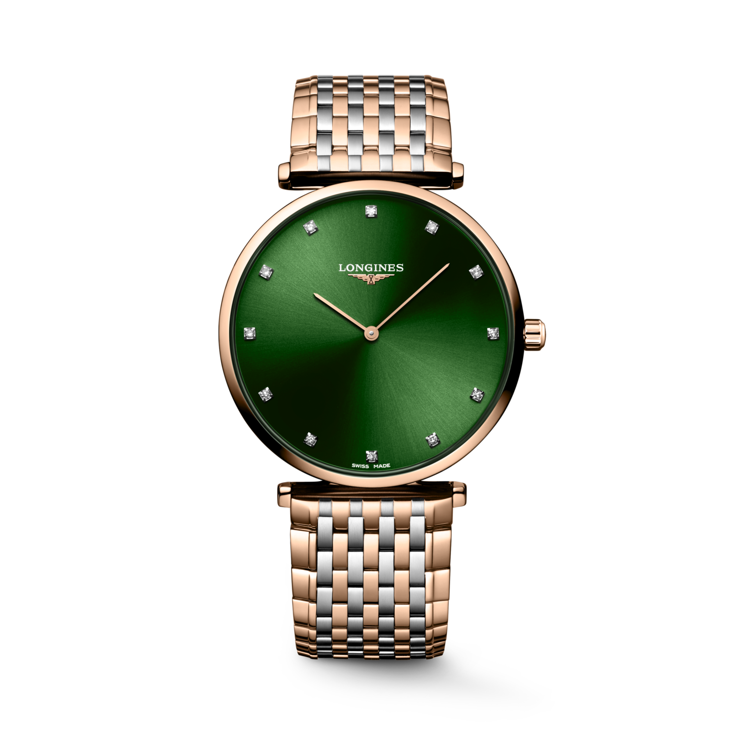LA GRANDE CLASSIQUE DE LONGINES L4.866.1.08.7 Cuarzo, Acero inoxidable y revestimiento de PVD rojo, Sunray green, Brazalete Watch - Soldado de relojes