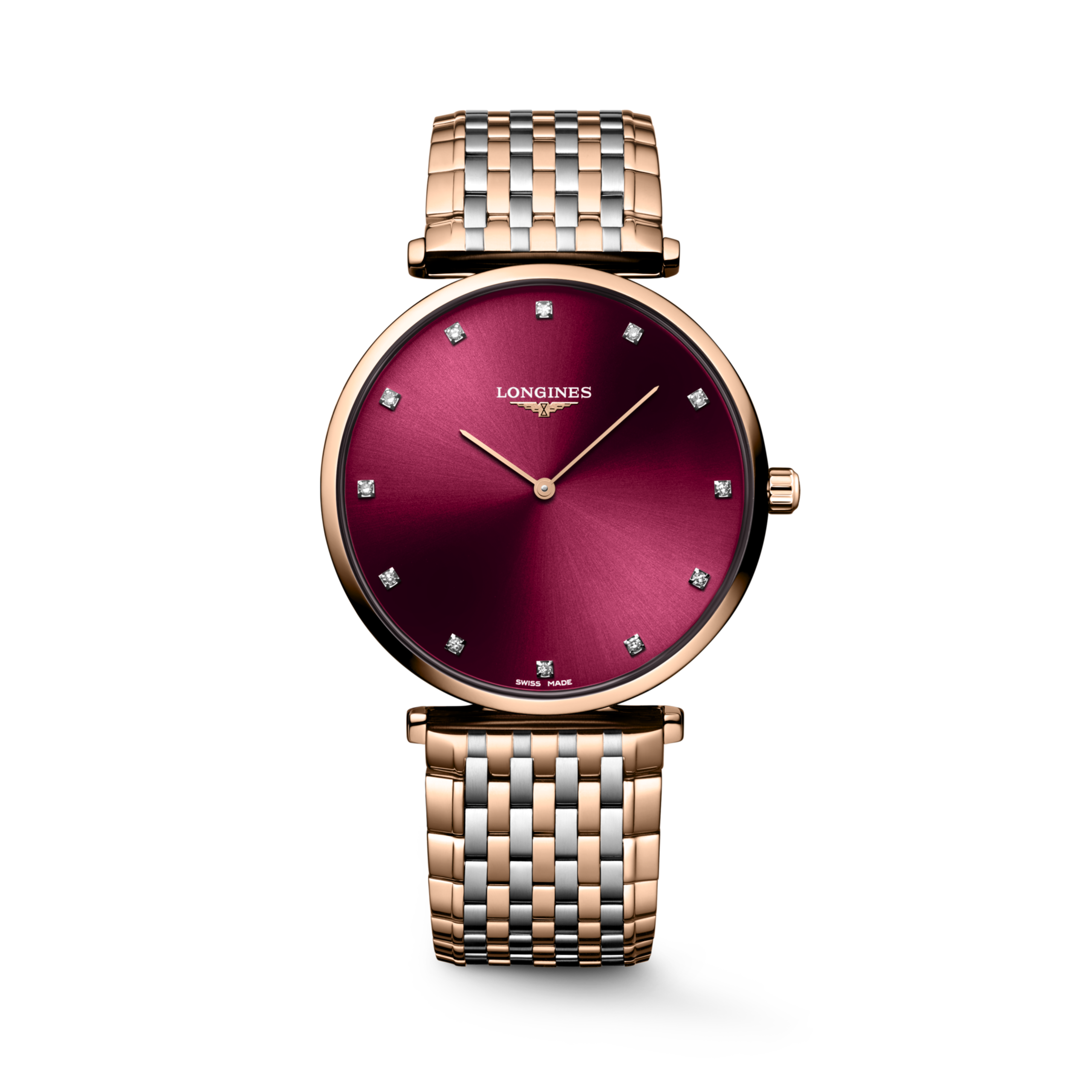 LA GRANDE CLASSIQUE DE LONGINES L4.866.1.68.7 Cuarzo, Acero inoxidable y revestimiento de PVD rojo, Rojo, Brazalete Watch - Soldado de relojes