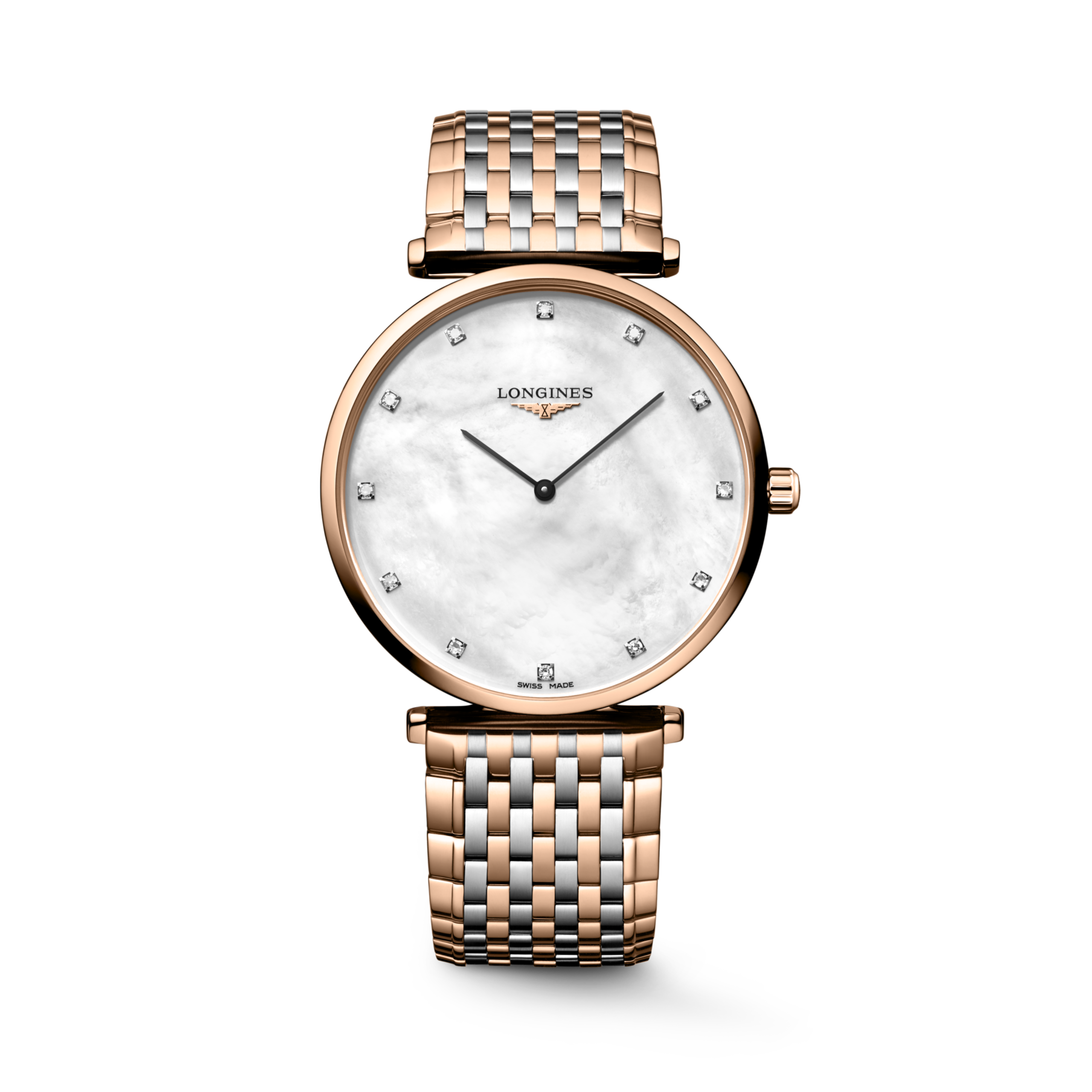 LA GRANDE CLASSIQUE DE LONGINES L4.866.1.97.7 Cuarzo, Acero inoxidable y revestimiento de PVD rojo, Blanca nacarada, Brazalete Watch - Soldado de relojes