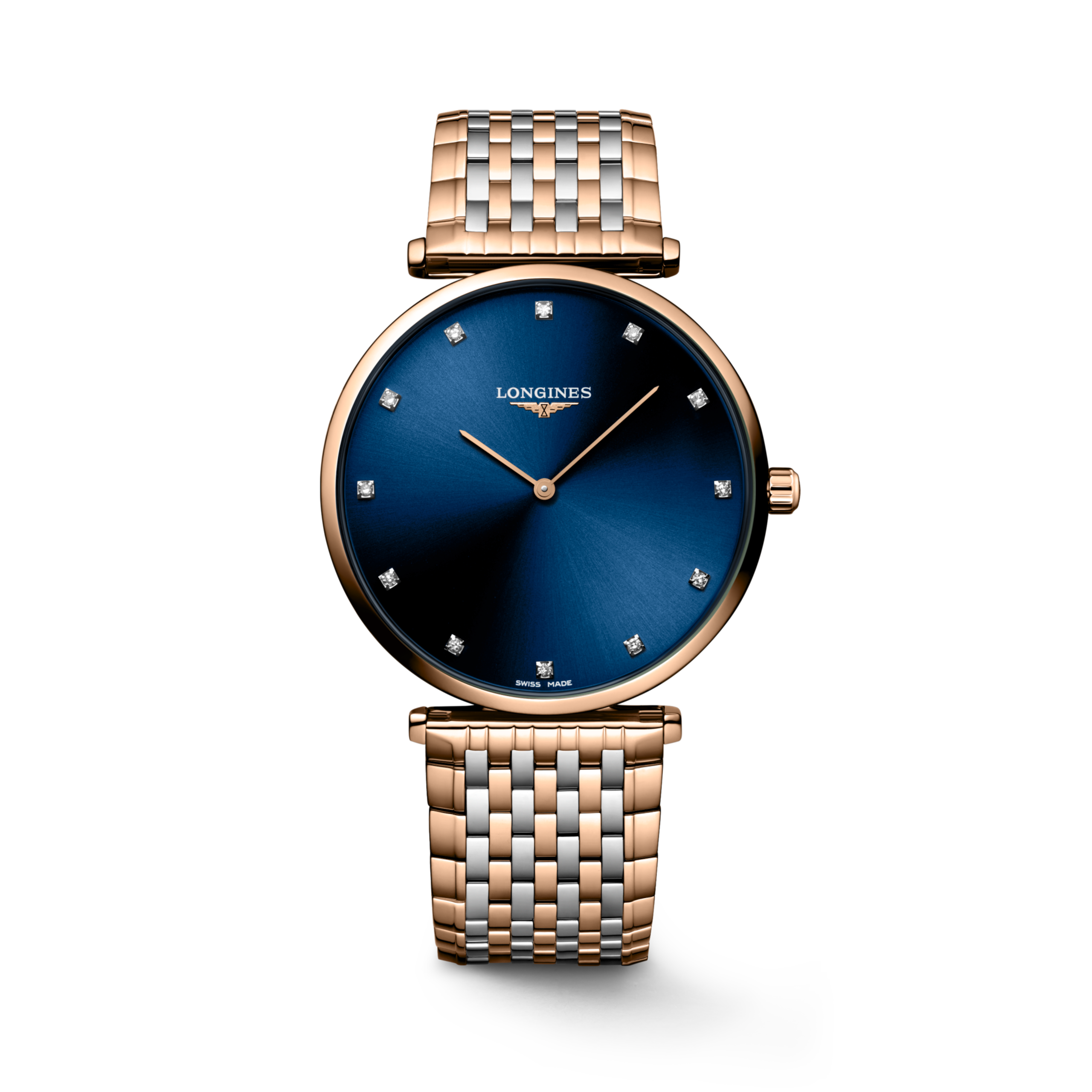 LA GRANDE CLASSIQUE DE LONGINES L4.866.1.98.7 Quartz, Stainless steel and red PVD coating, Sunray blue, Bracelet Watch - Watch soldier