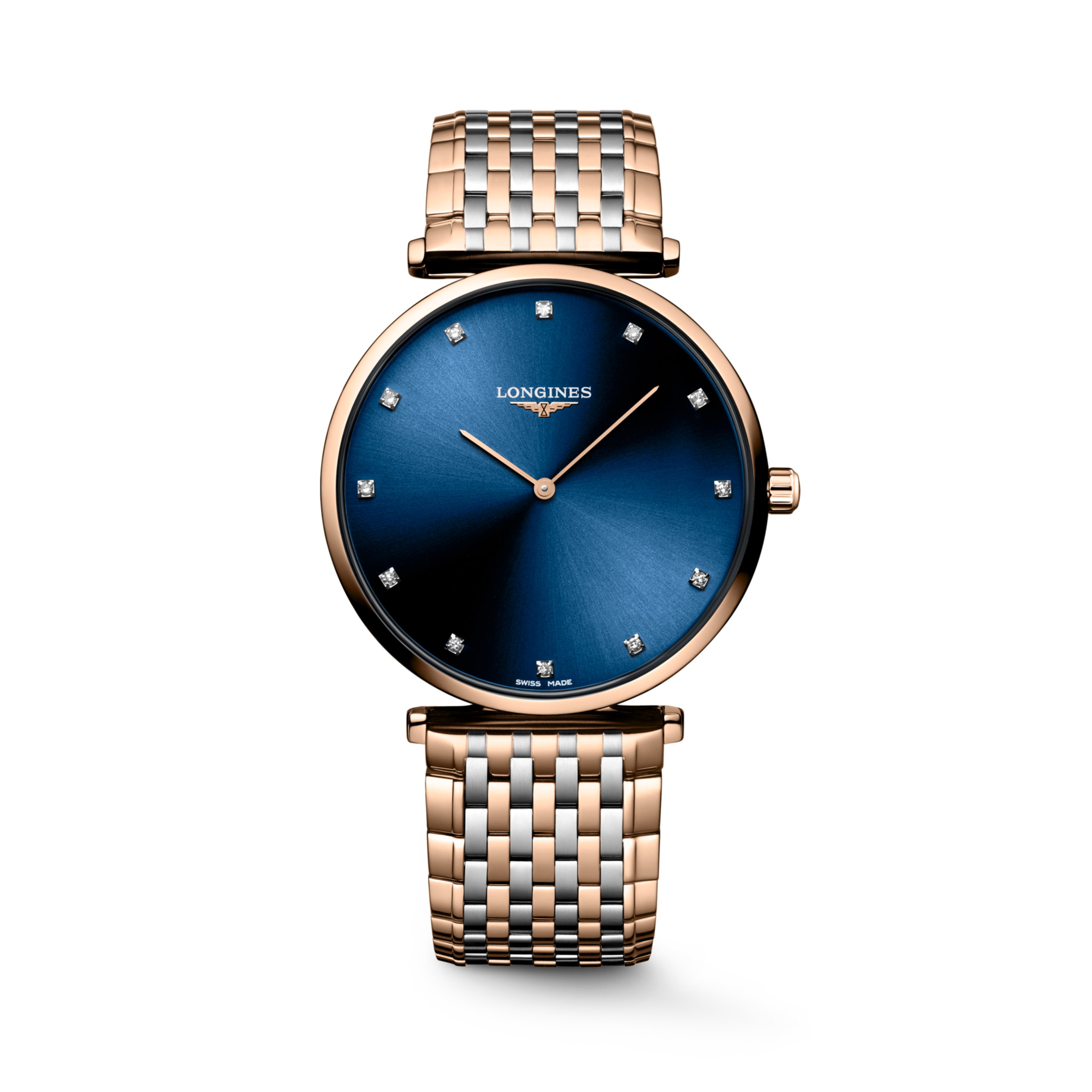 LA GRANDE CLASSIQUE DE LONGINES L4.866.1.98.7 Quartz, Stainless steel and red PVD coating, Sunray blue, Bracelet Watch - Watch soldier