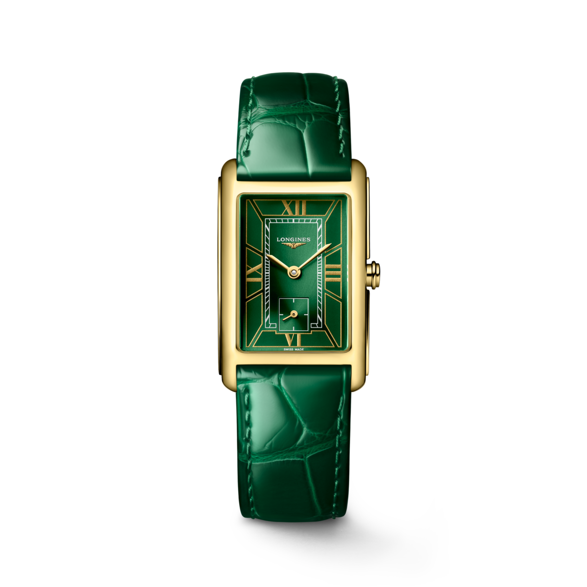 LONGINES DOLCEVITA Quartz, 18 Karat Yellow Gold, Green Dial, Strap ...