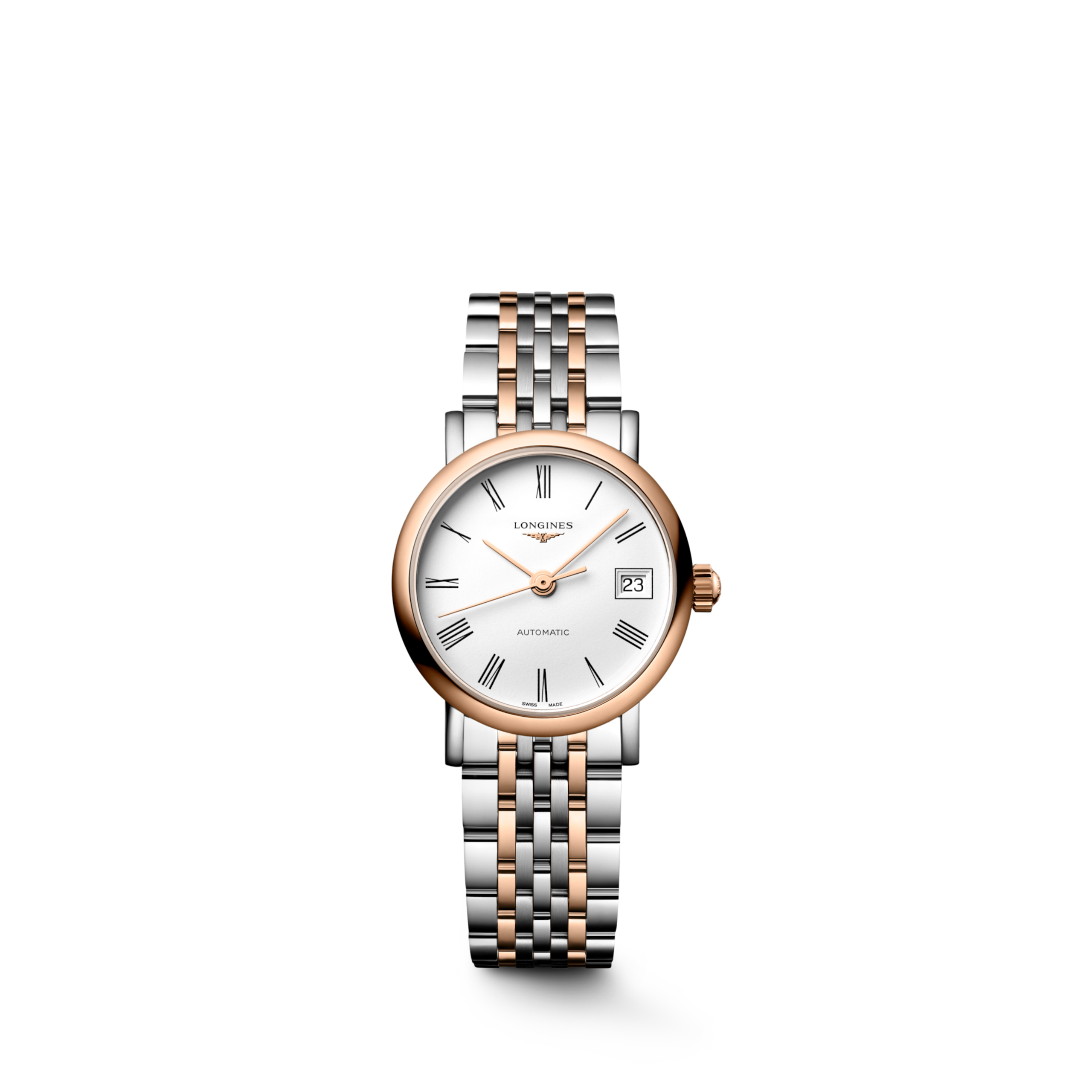 Longines ELEGANT COLLECTION automatico acciaio inossidabile e lunetta girevole bidirezionale con inserto spazzolato circolare sovrastato da una coiffe in oro rosa 18 carati 5n Watch - L4.309.5.18.7