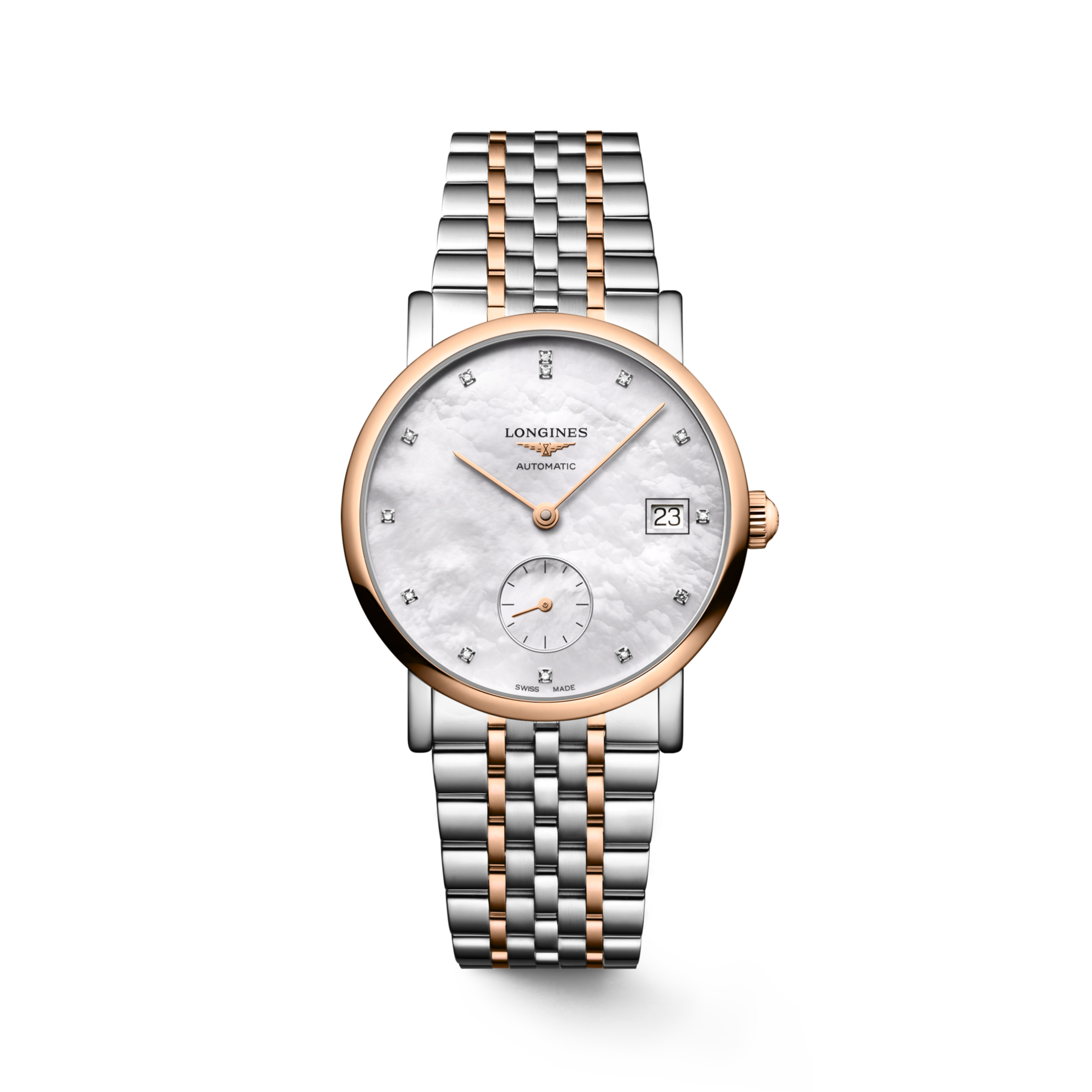 Longines ELEGANT COLLECTION automatico acciaio inossidabile e lunetta girevole bidirezionale con inserto spazzolato circolare sovrastato da una coiffe in oro rosa 18 carati 5n Watch - L4.312.5.87.7