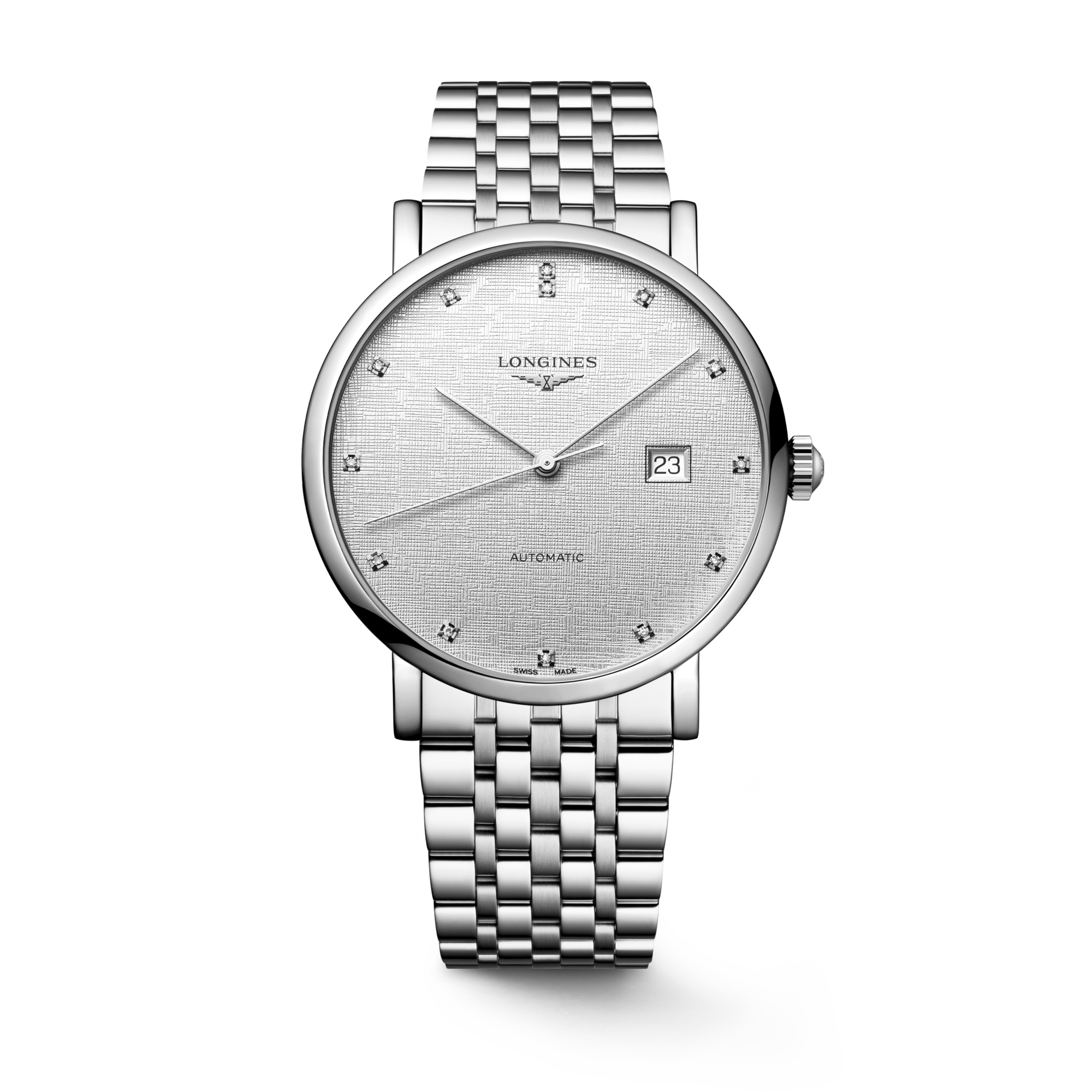 LONGINES ELEGANT COLLECTION Automatic Stainless Steel Striped Silver Dial Bracelet Watch LONGINES