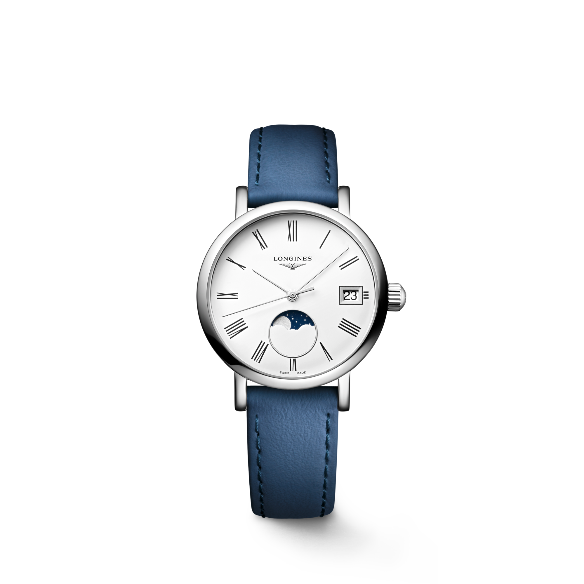 LONGINES ELEGANT COLLECTION MOONPHASE Quartz Stainless Steel White Matt Dial Strap Watch LONGINES