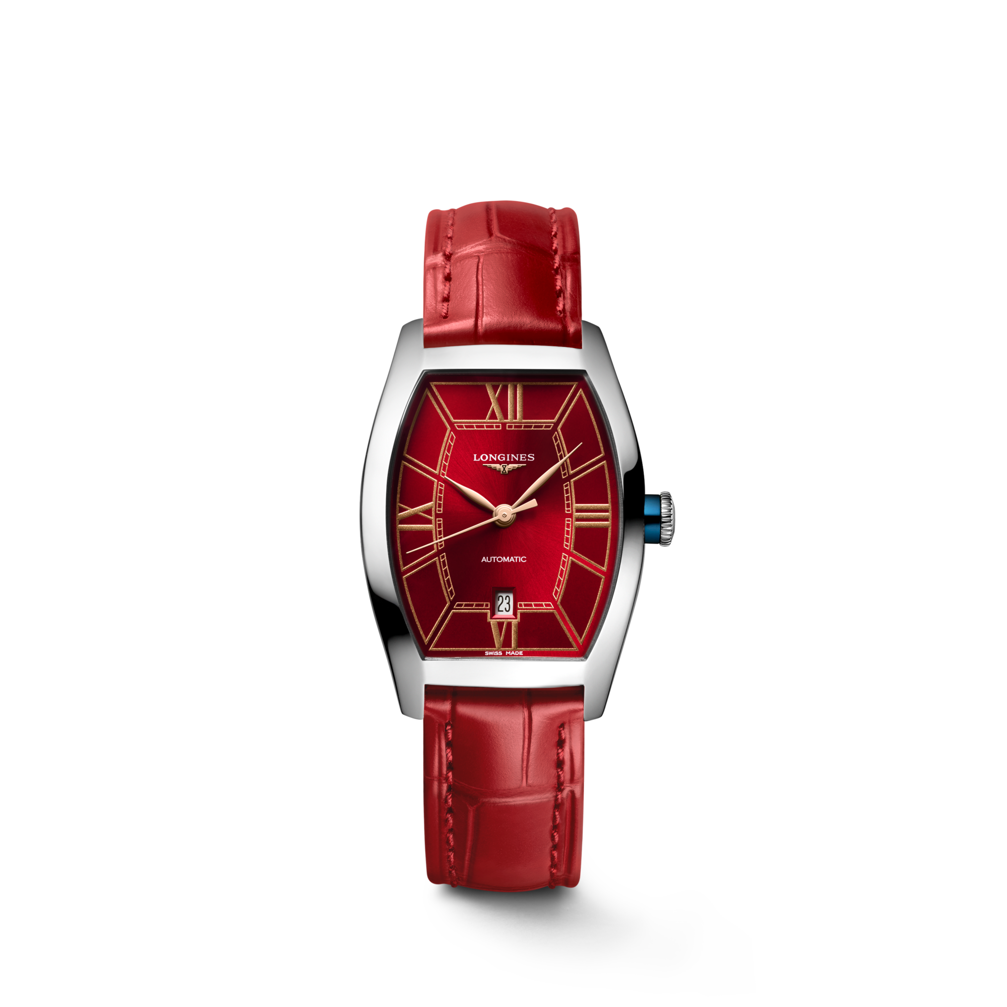 LONGINES EVIDENZA Automatic, Stainless Steel, Red Dial, Strap