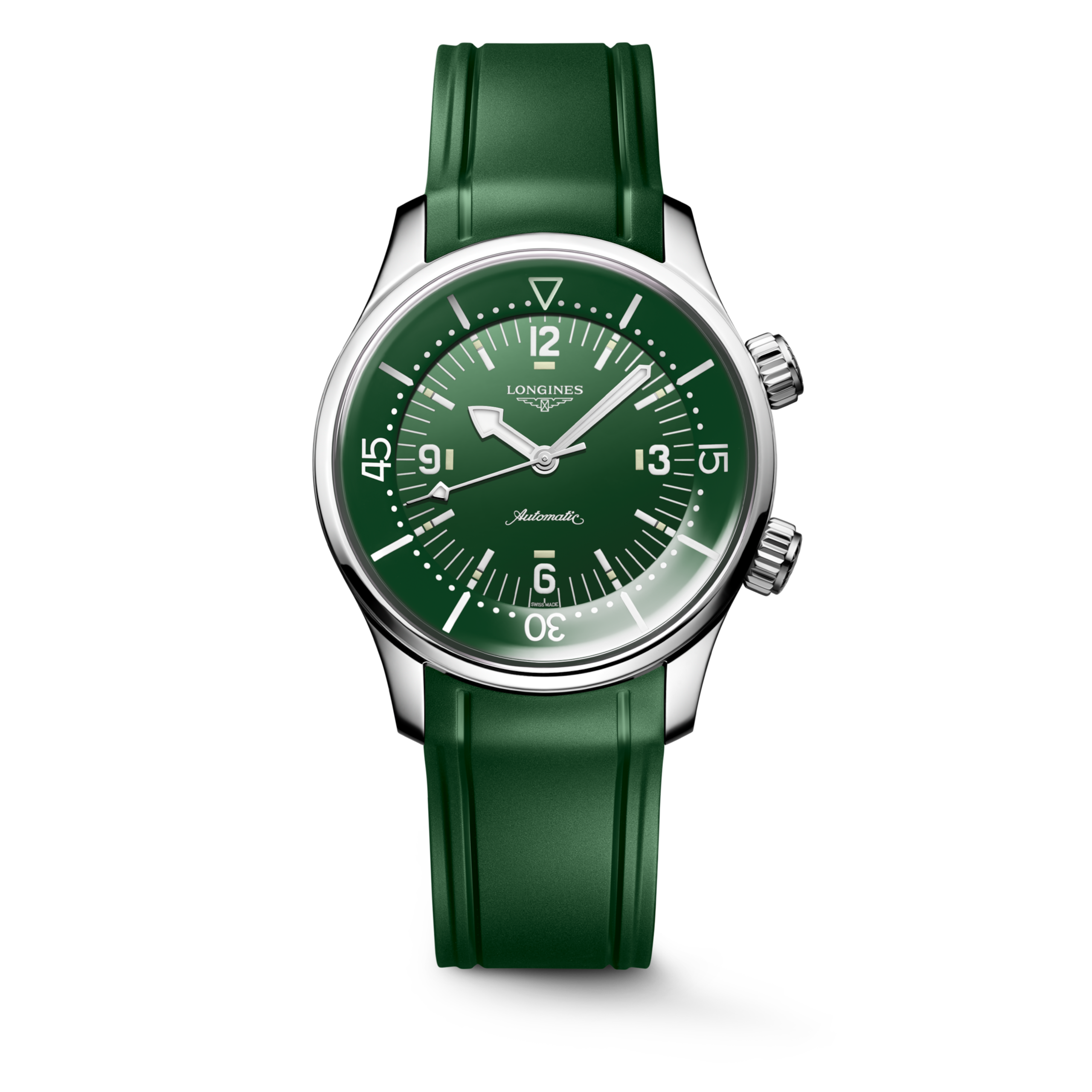 LONGINES LEGEND DIVER L3.764.4.06.9 Automático, Acero inoxidable, Verde pulida negra, Correa Watch - Soldado de relojes