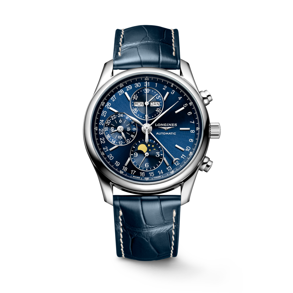 Longines Master Collection Chrono Moonphase 40mm Cadran Bleu Soleillé Alligator - L2.673.4.92.0