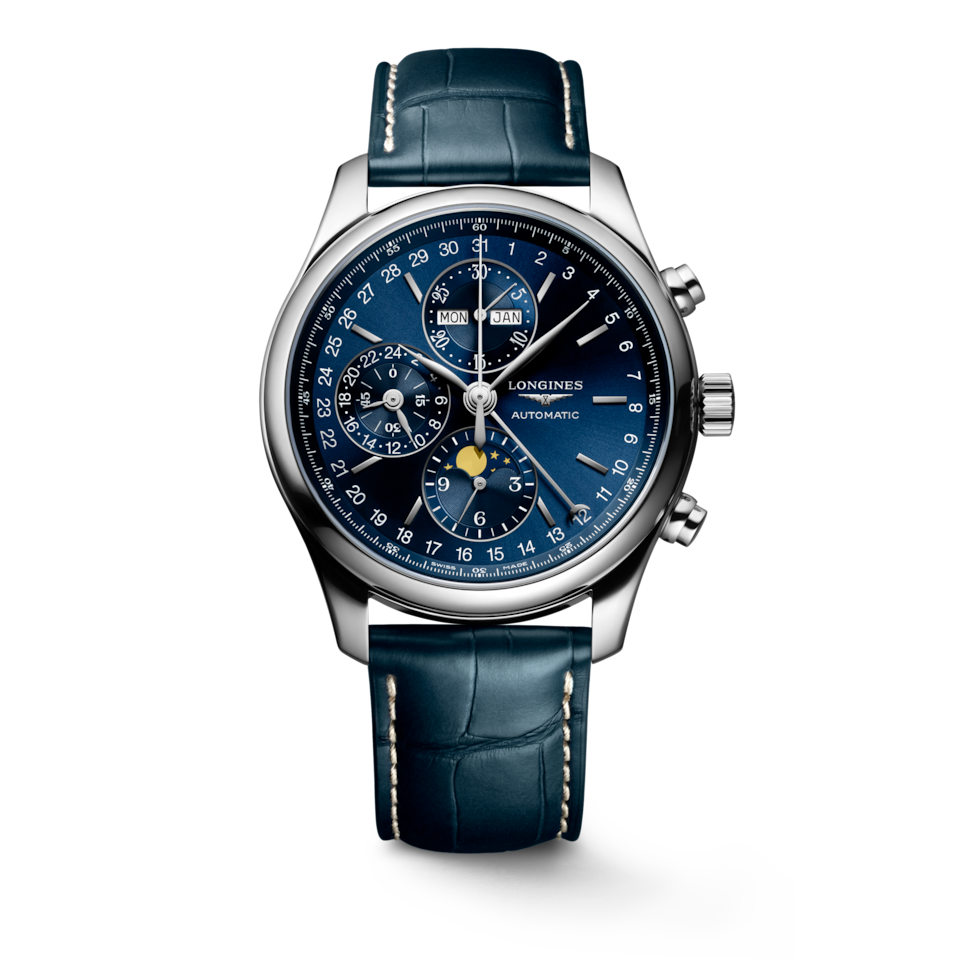 Longines Master Collection Chrono Moonphase 42mm Cadran Bleu Soleillé Alligator - L2.773.4.92.0